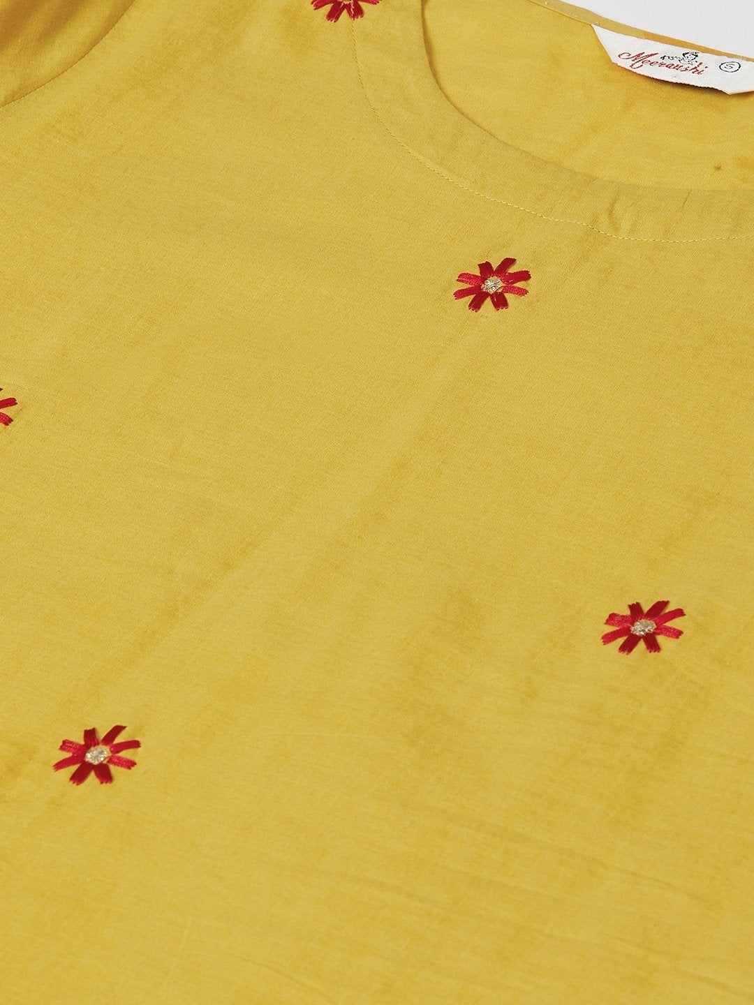 Women's Mustard Yellow & Red Embroidered Kurta with Palazzos & Dupatta - Meeranshi