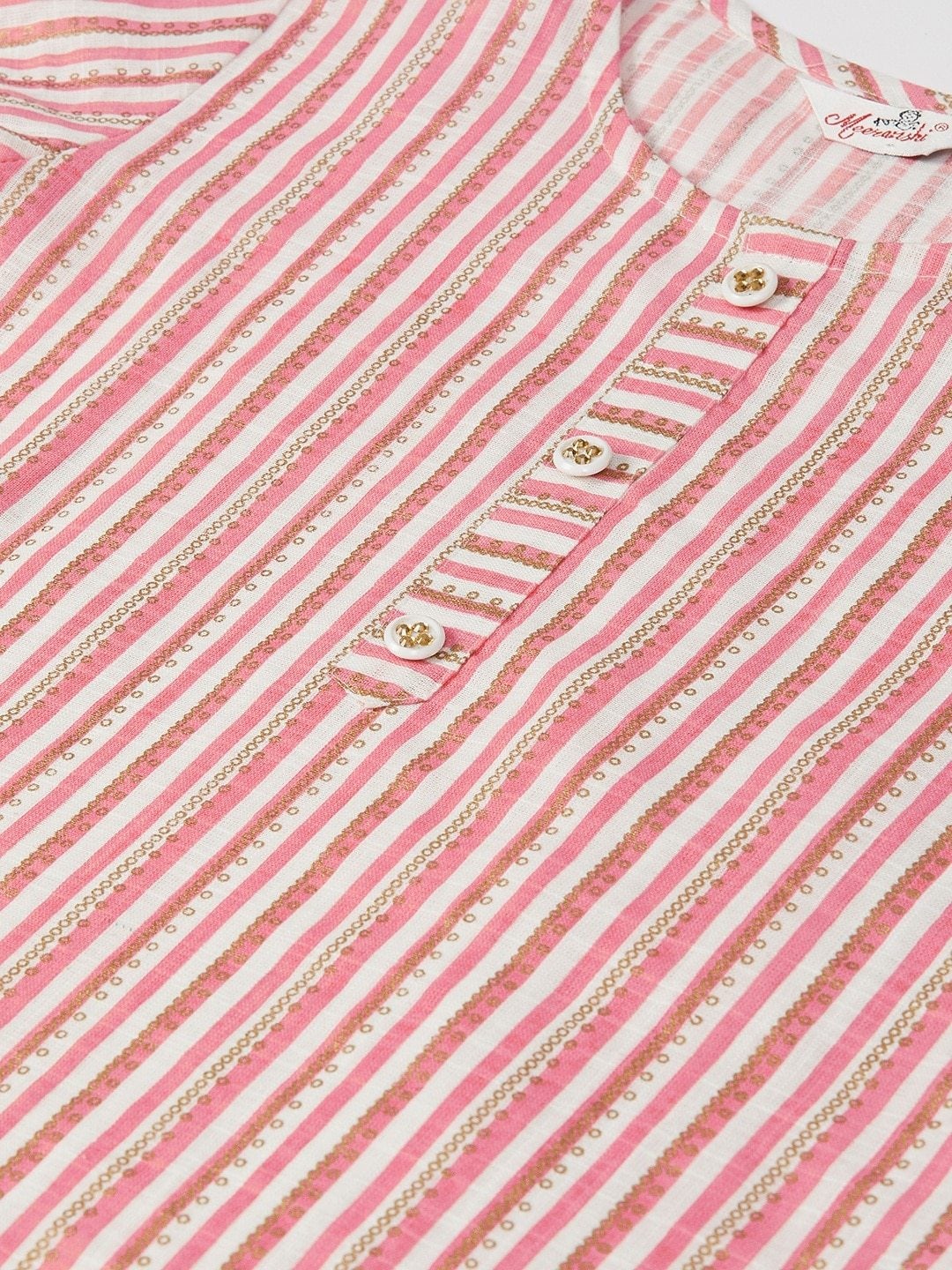 Women's Pink & White Screen Print Striped Kurta with Skirt - Meeranshi