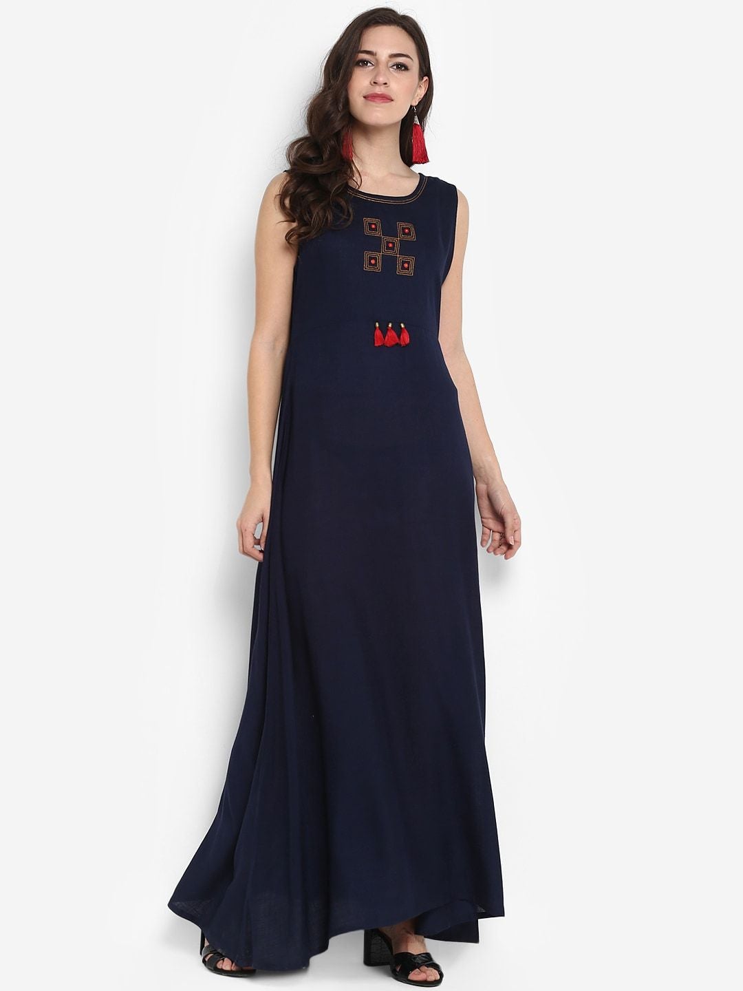 Women's Navy Blue Printed Maxi Dress - Meeranshi