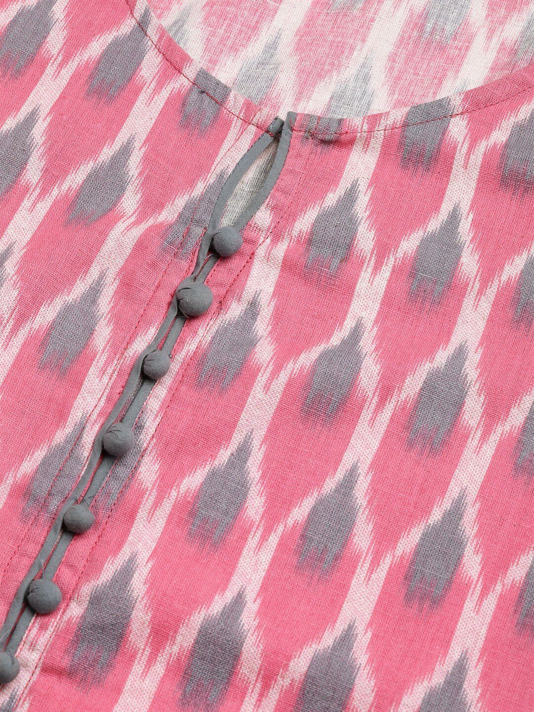 Women's  Pink & Grey Printed Straight Kurta - AKS