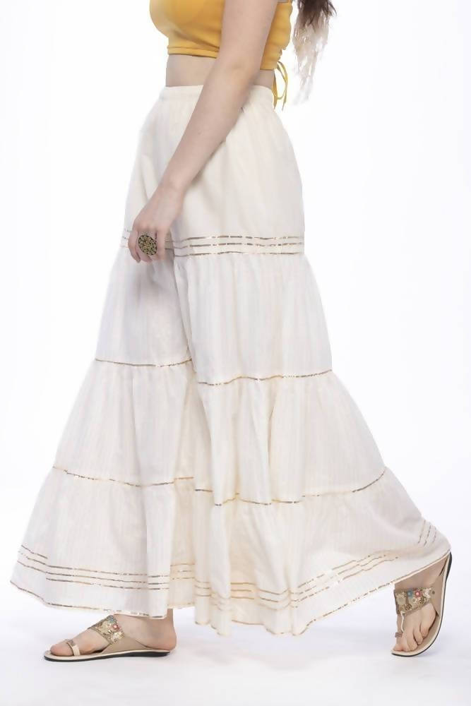 Women's Cotton Off White Stripe With Gota Sharara Mfp018 - Moeza