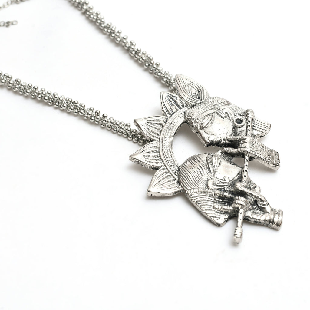 Kamal Johar German Silver Radha-Kishan Necklace with Ear