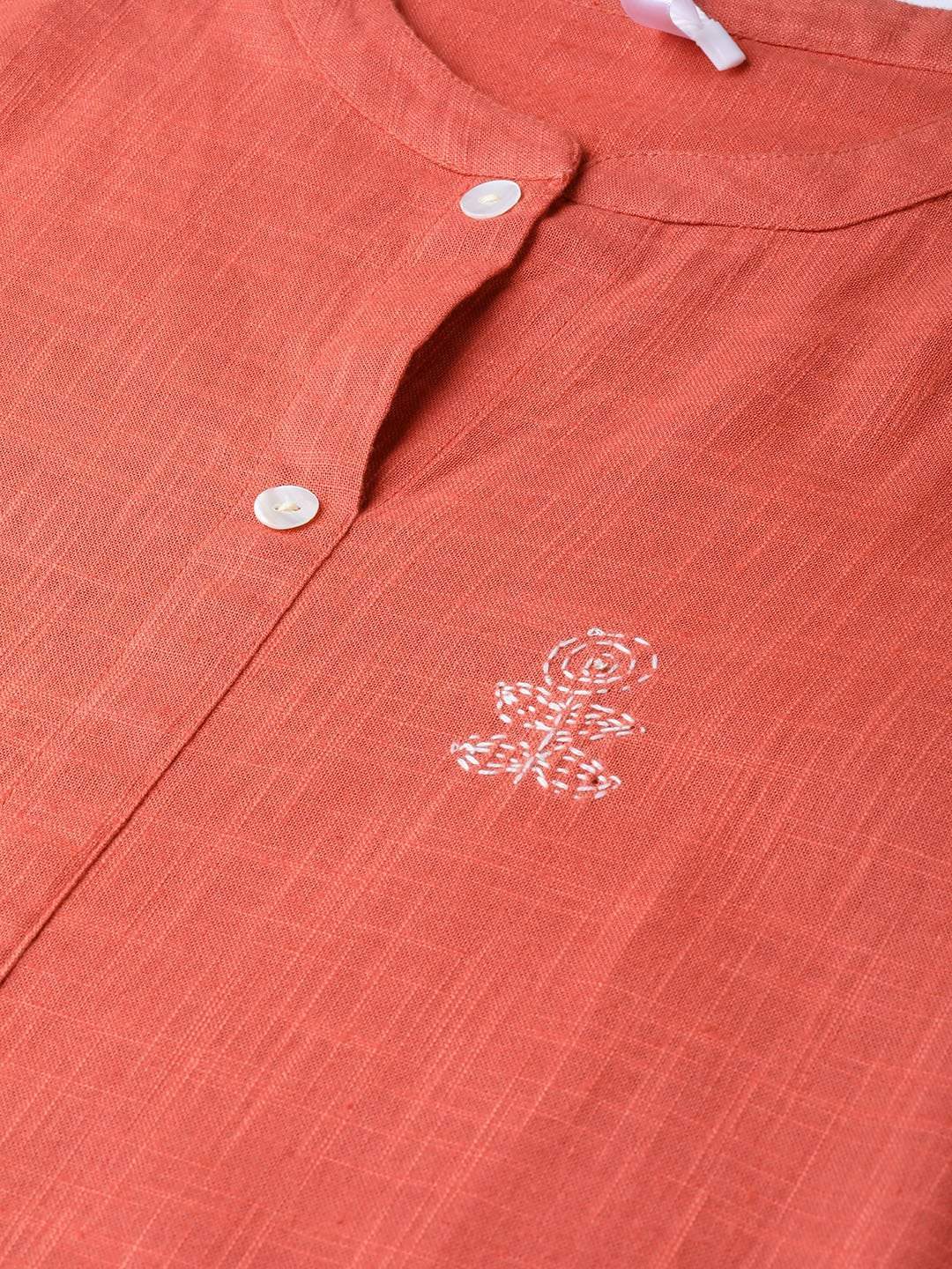 Women's  Rust Orange & Off-White Embroidered Kurta with Palazzos - AKS