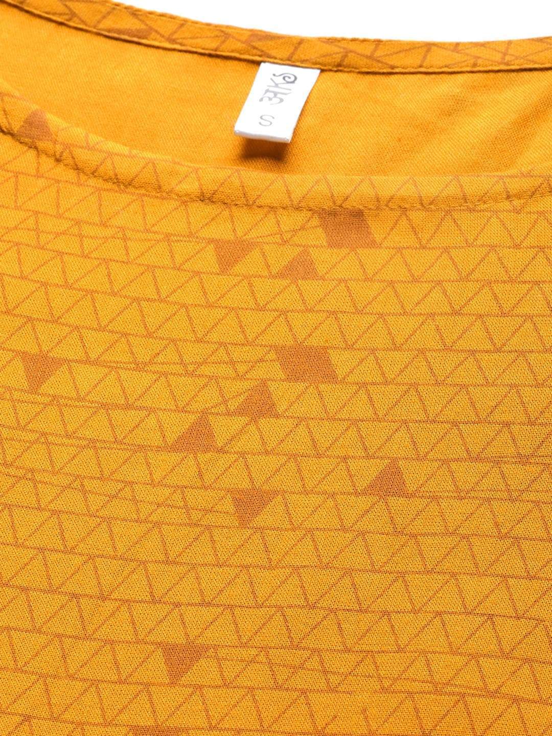 Women's  Mustard Yellow Printed Maxi Dress - AKS