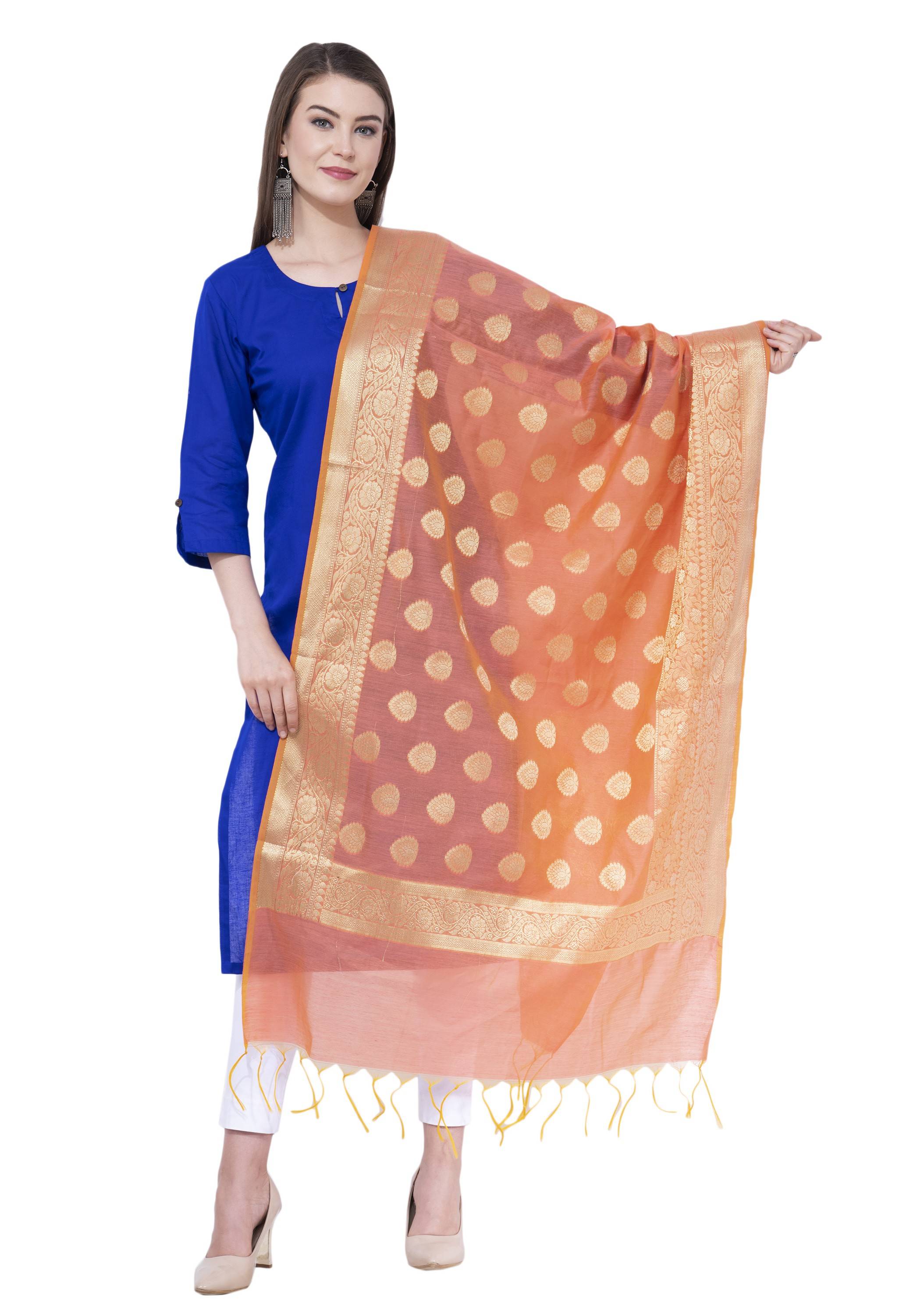 A R SILK Orange Color Vns pastle Chanderi cotton Dupattas and Chunnis