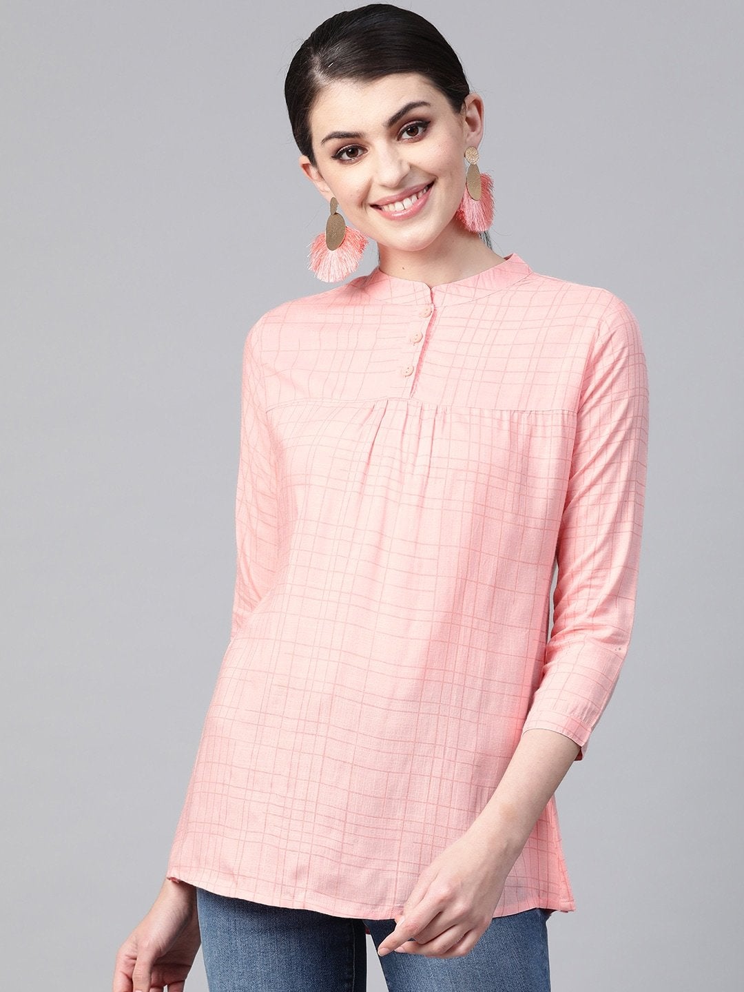 Women's Pink Checked Tunic - Meeranshi