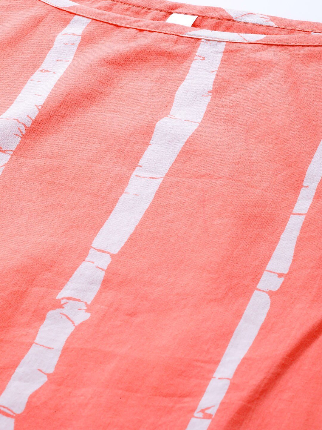 Women's  Coral Pink & White Leheriya Print Straight Kurta - AKS