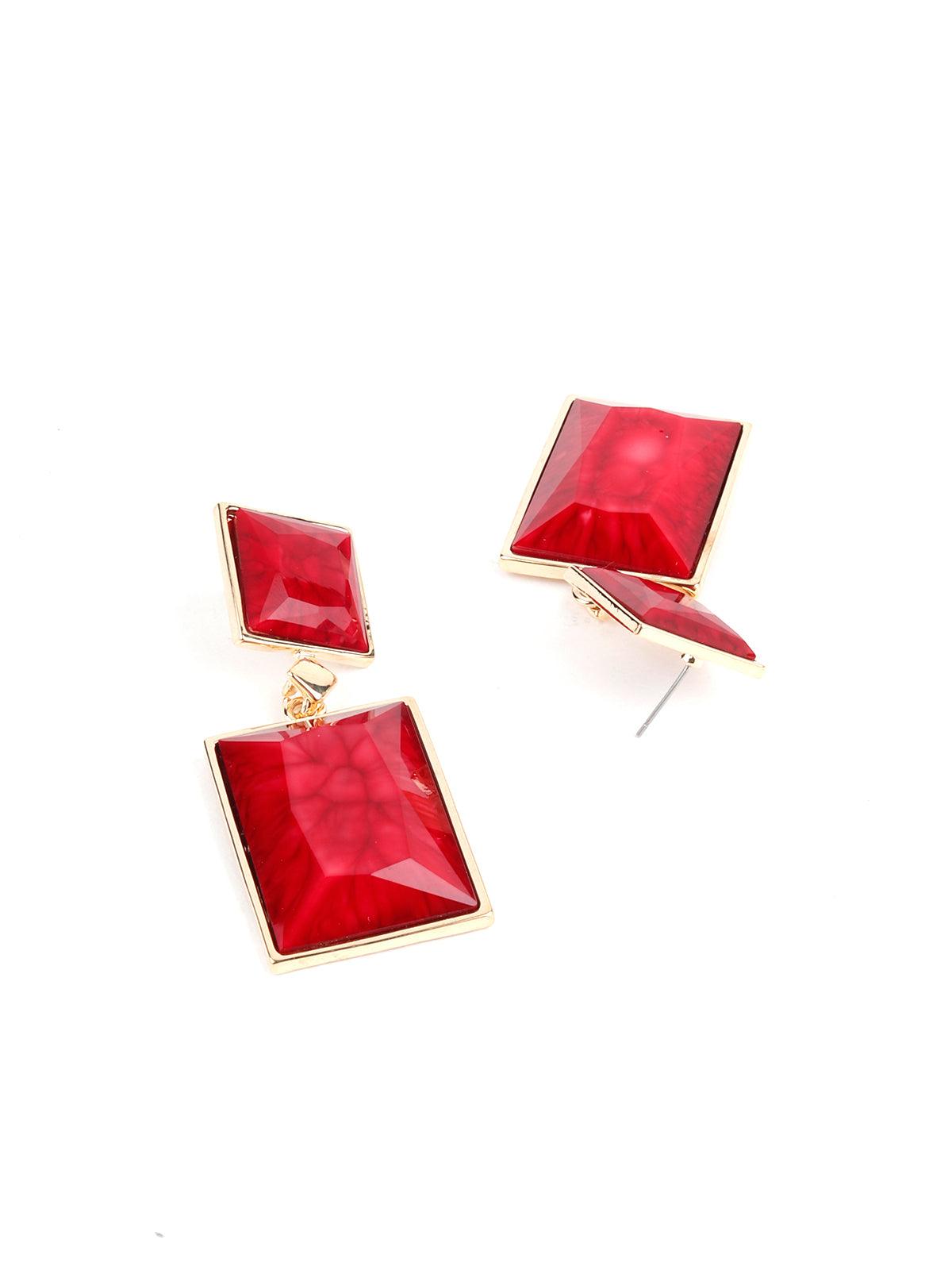Women's Cherry Red Rhinestone Dangle Earrings - Odette