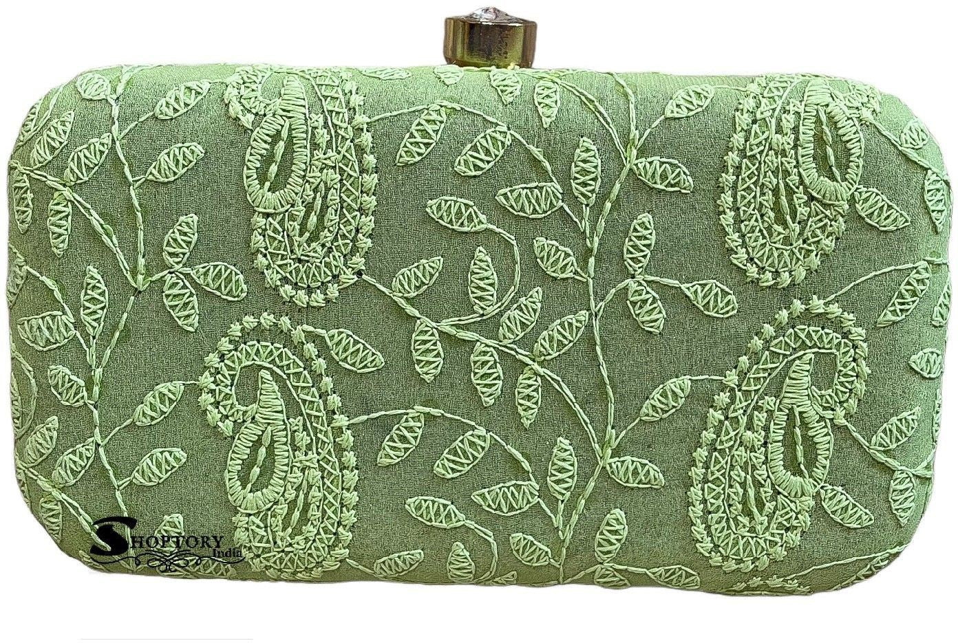 Women's Chicken Box Clutch Bag Purse For Bridal, Casual, Party, Wedding - Pista - Ritzie