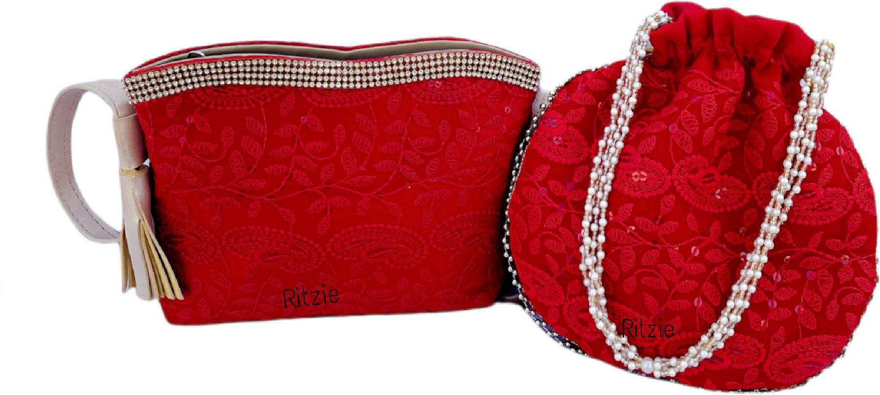 Women's Chickenkari Embroidered Crossbody Belt Sling Bag With Potli  Red - Ritzie