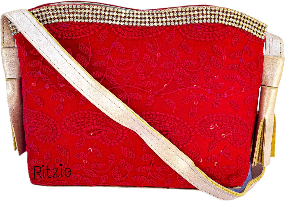 Women's Chickenkari Embroidered Crossbody Belt Sling Bag With Potli  Red - Ritzie