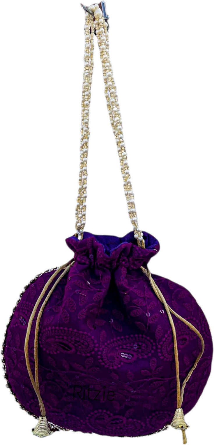 Women's Chicken Kari Embroidery Boxclutch With Potli   Purple - Ritzie