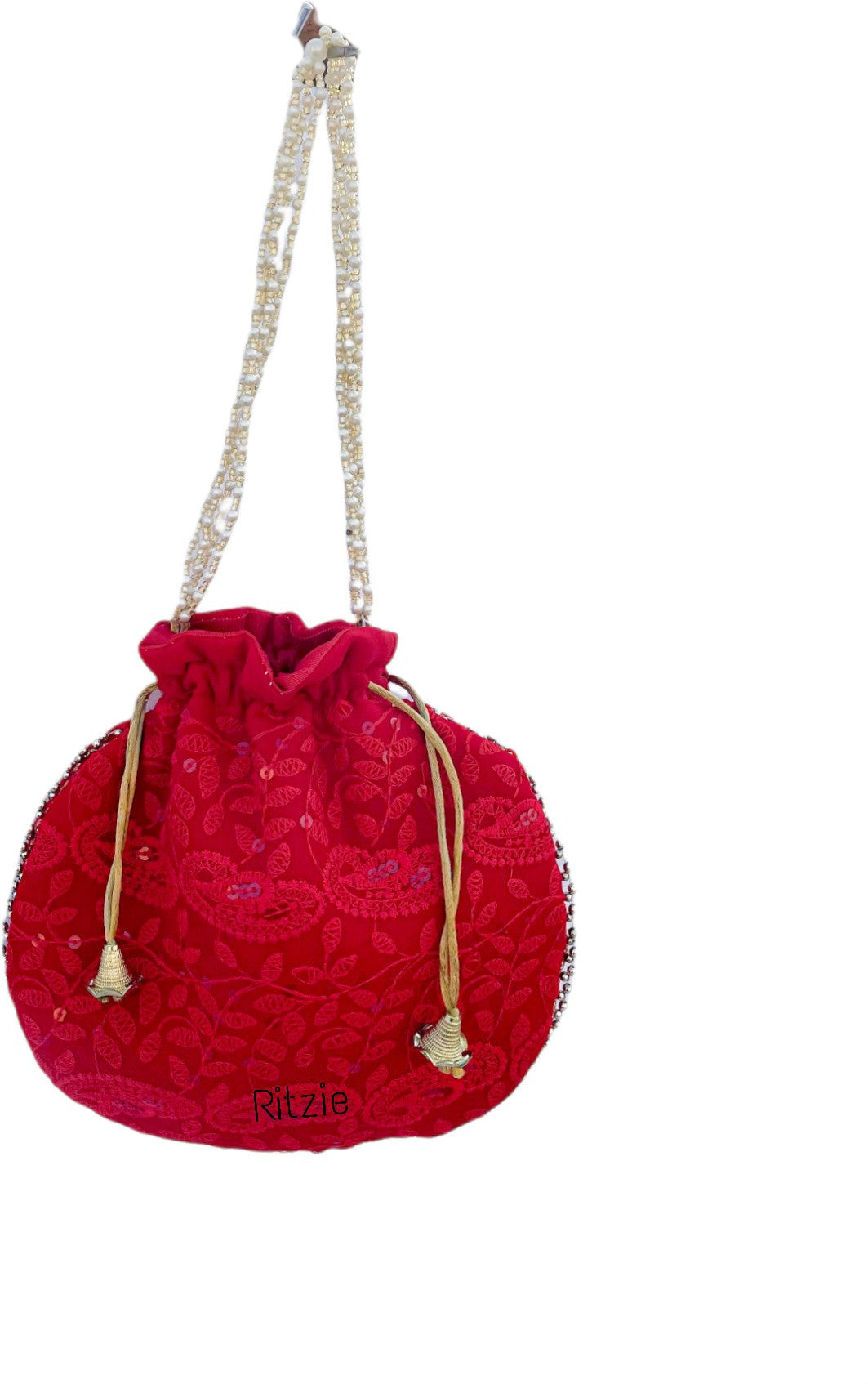 Women's Chicken Kari Embroidery Boxclutch With Potli   Red - Ritzie