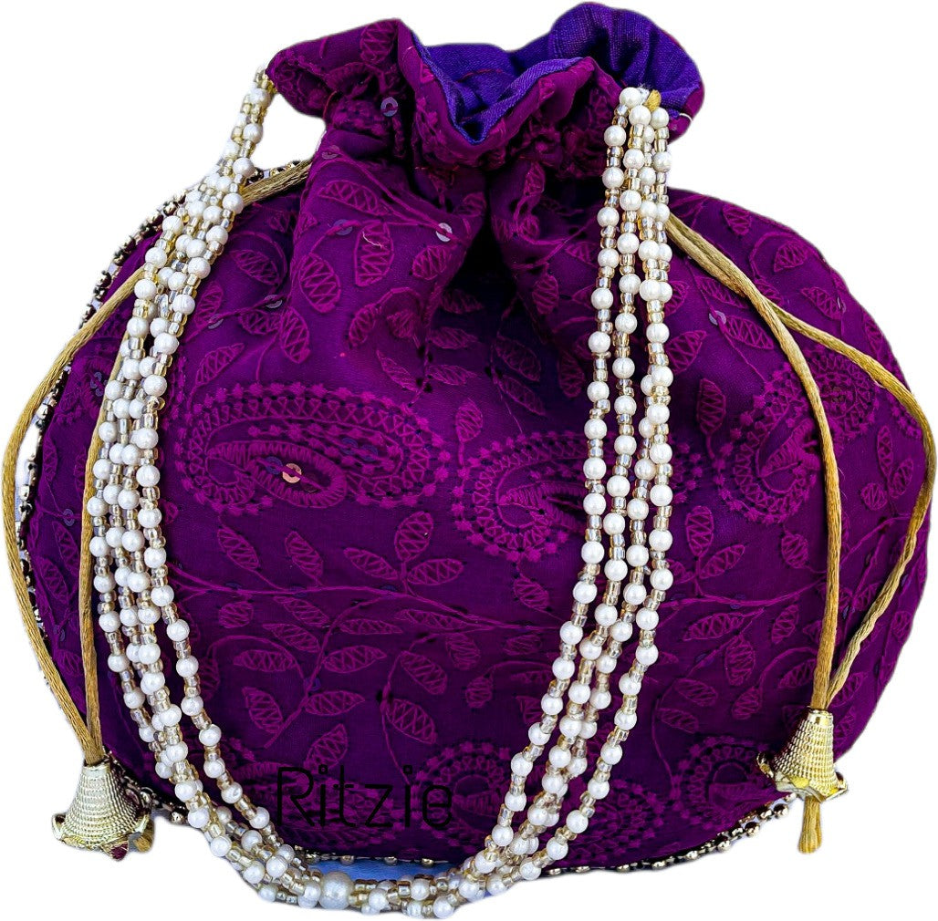 Women's Chickenkari Embroidered Crossbody Belt Sling Bag With Potli  Purple - Ritzie