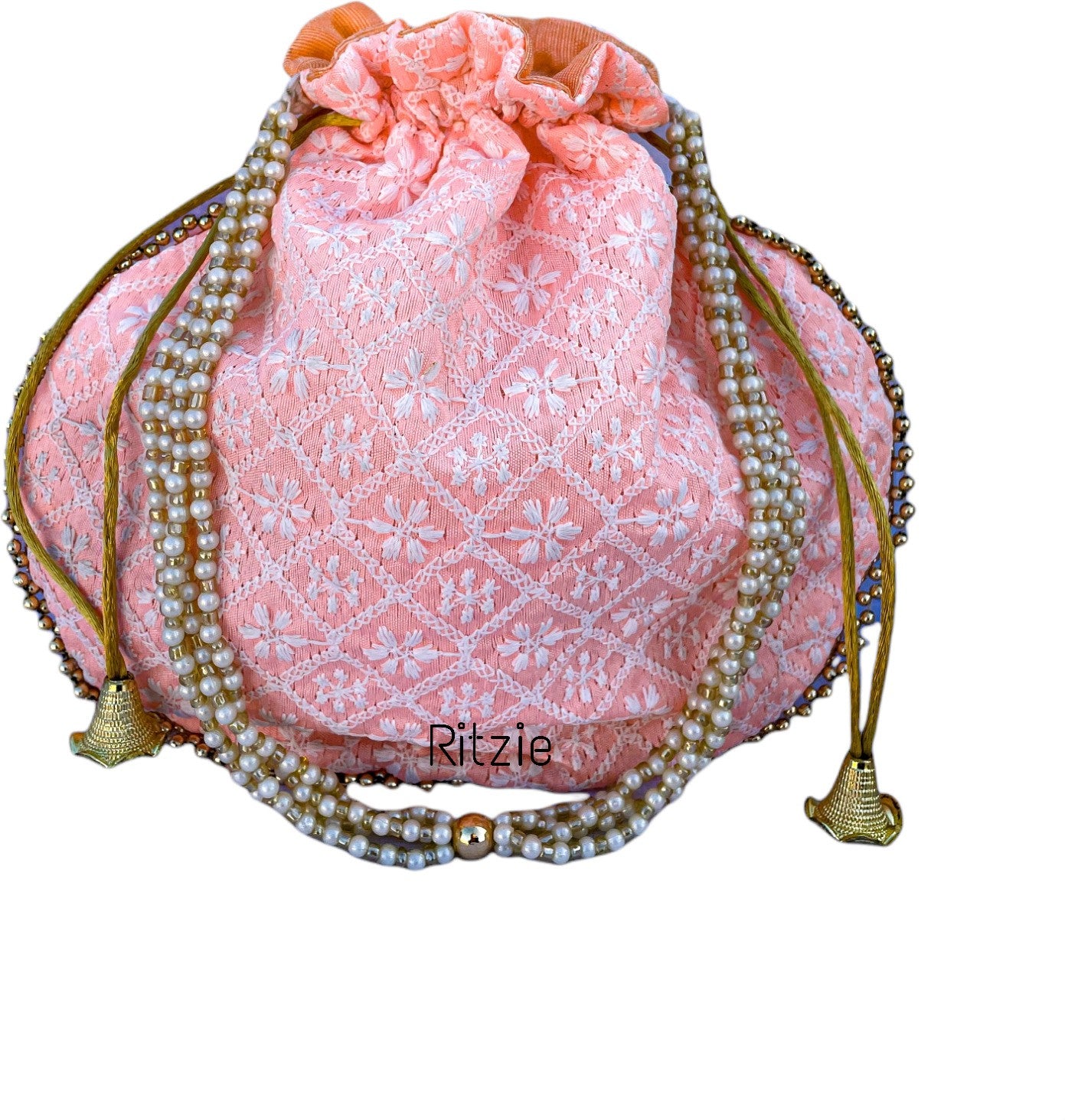Women's Chickenkari Embroidered Design Potli    Wedding Wristlets - Ritzie