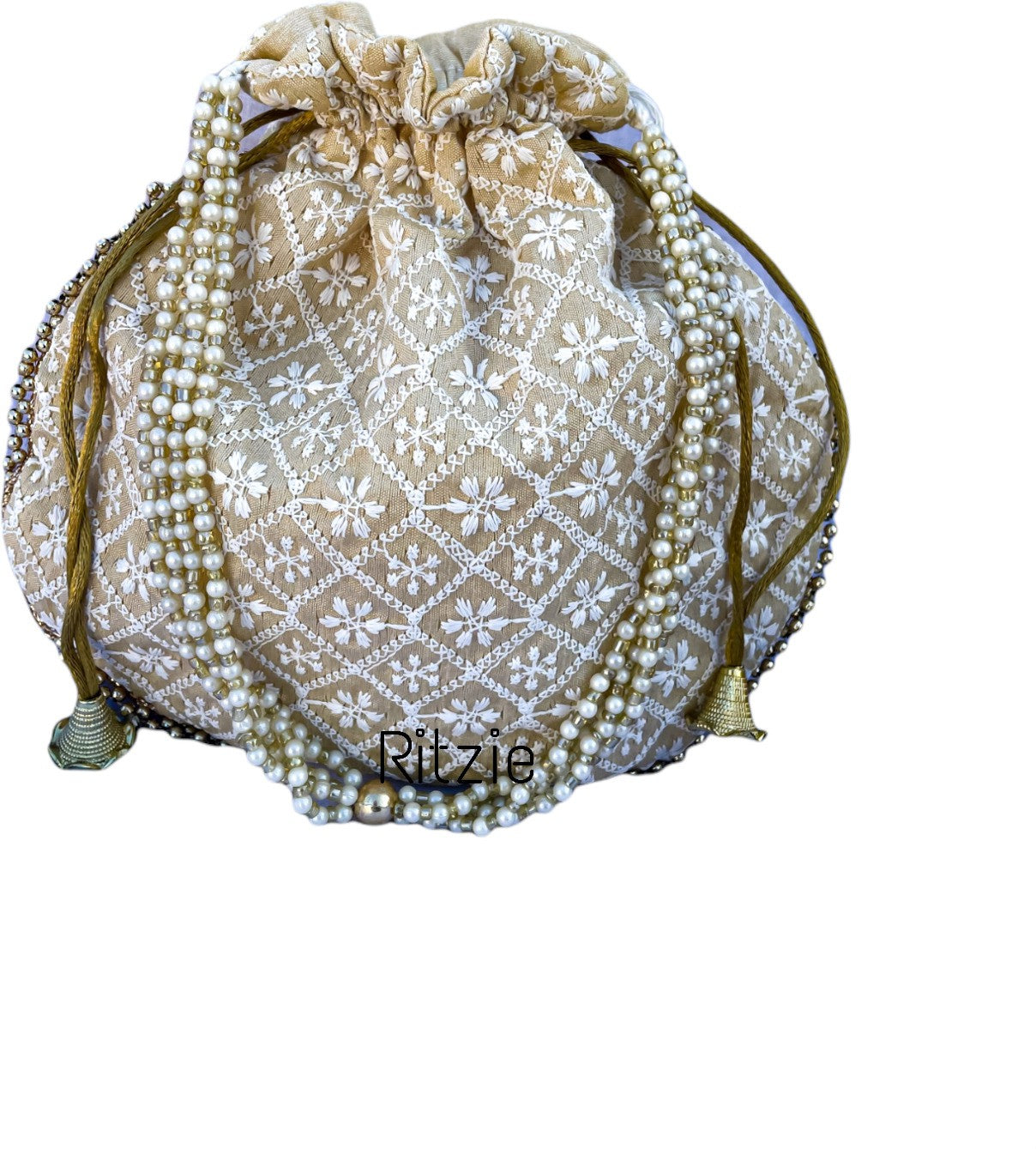 Women's Chickenkari Embroidered Design Potli    Wedding Wristlets - Ritzie