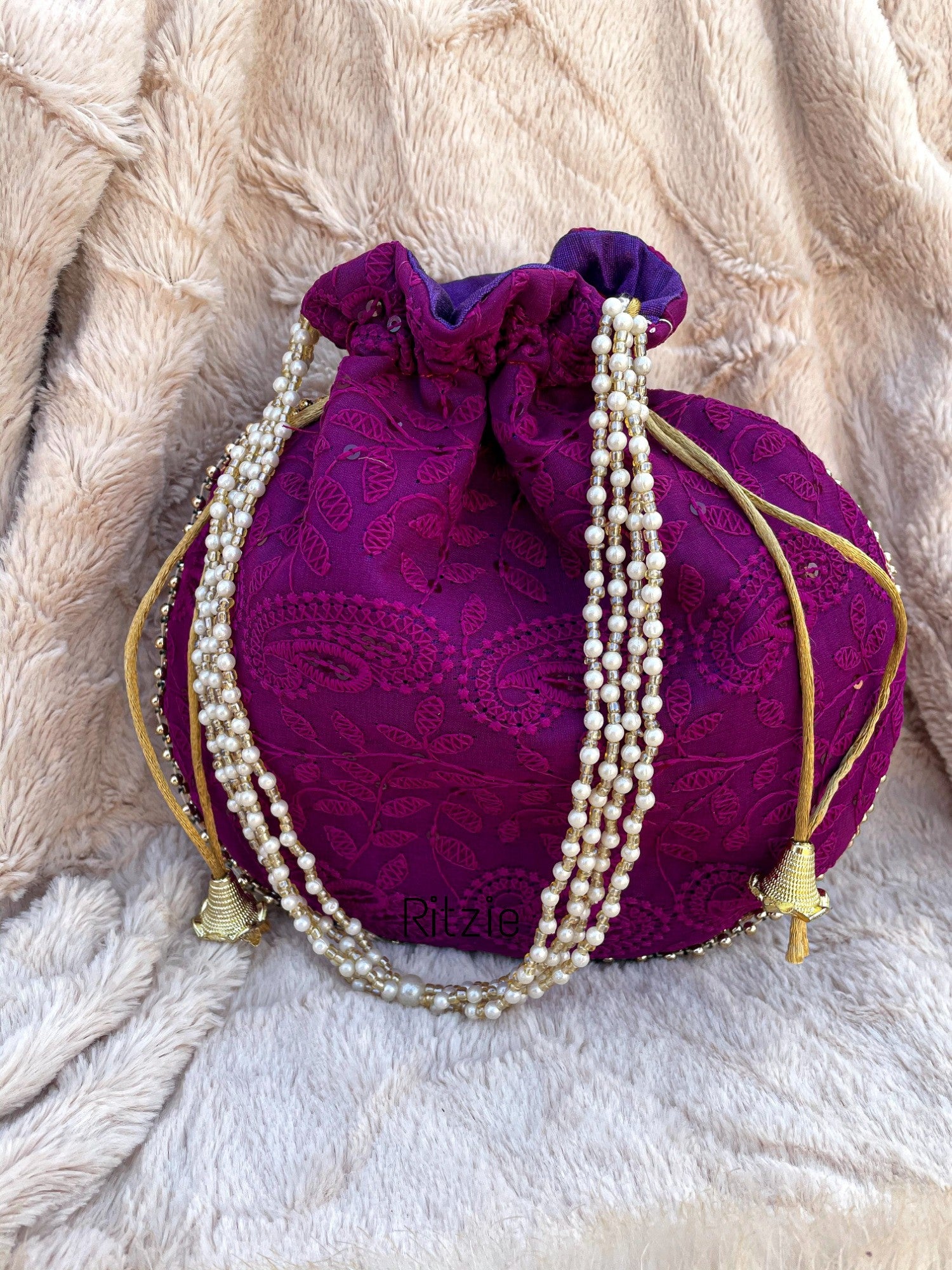 Women's Chickenkari Embroidered Crossbody Belt Sling Bag With Potli  Purple - Ritzie