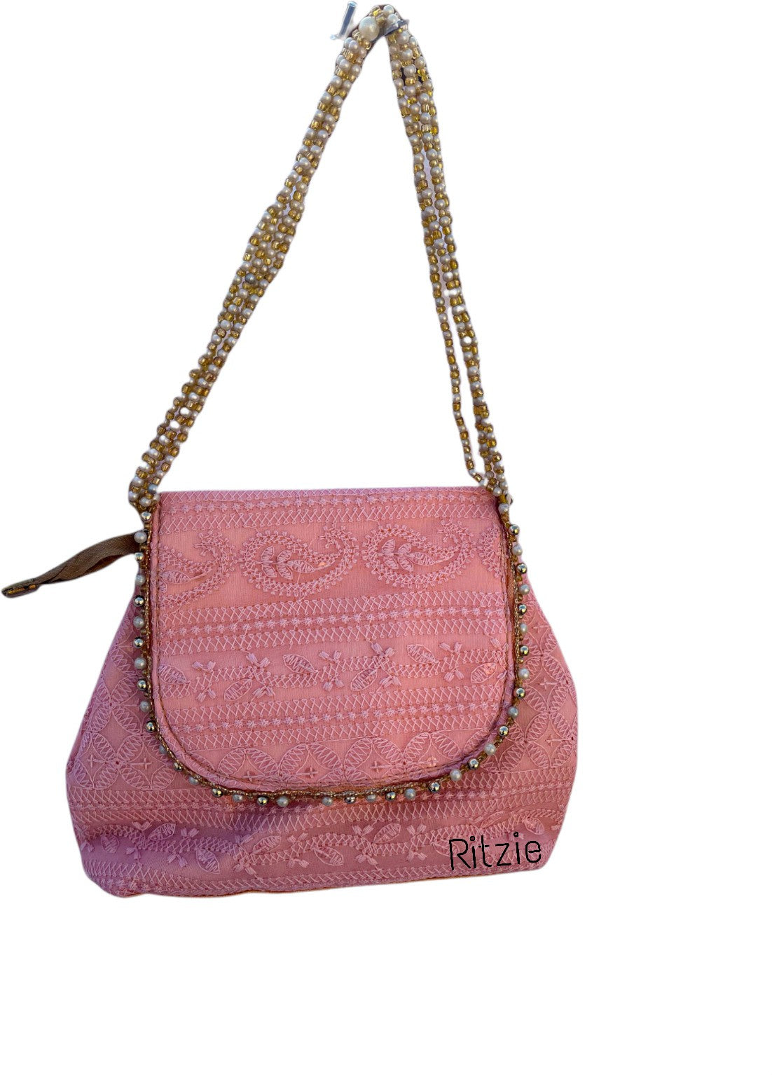 Women's Chickenkari Embroidered Moti Design Flip Handbag    - Ritzie