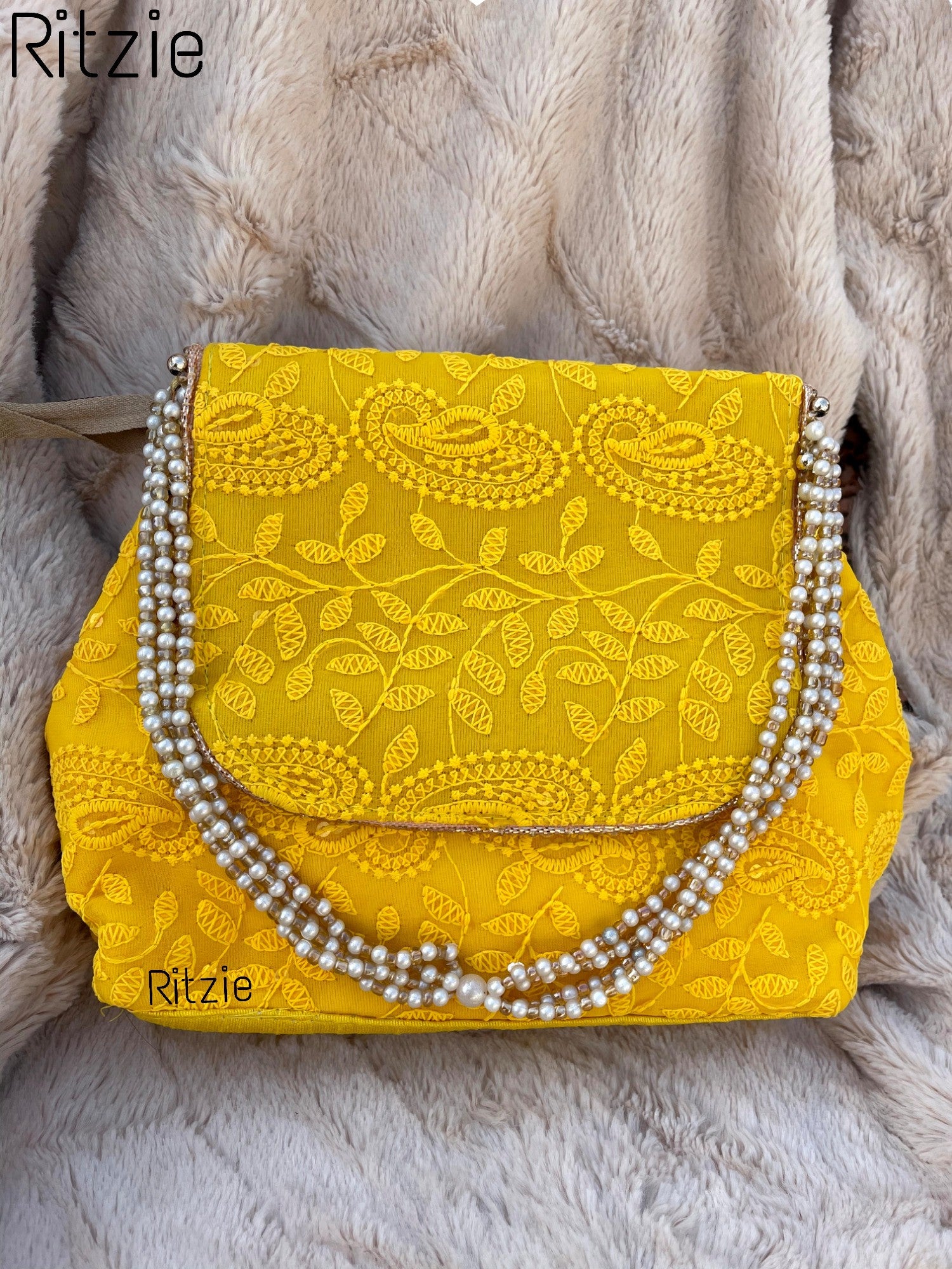 Women's Chickenkari Embroidered Moti Design Handbag & Flipbag   - Ritzie