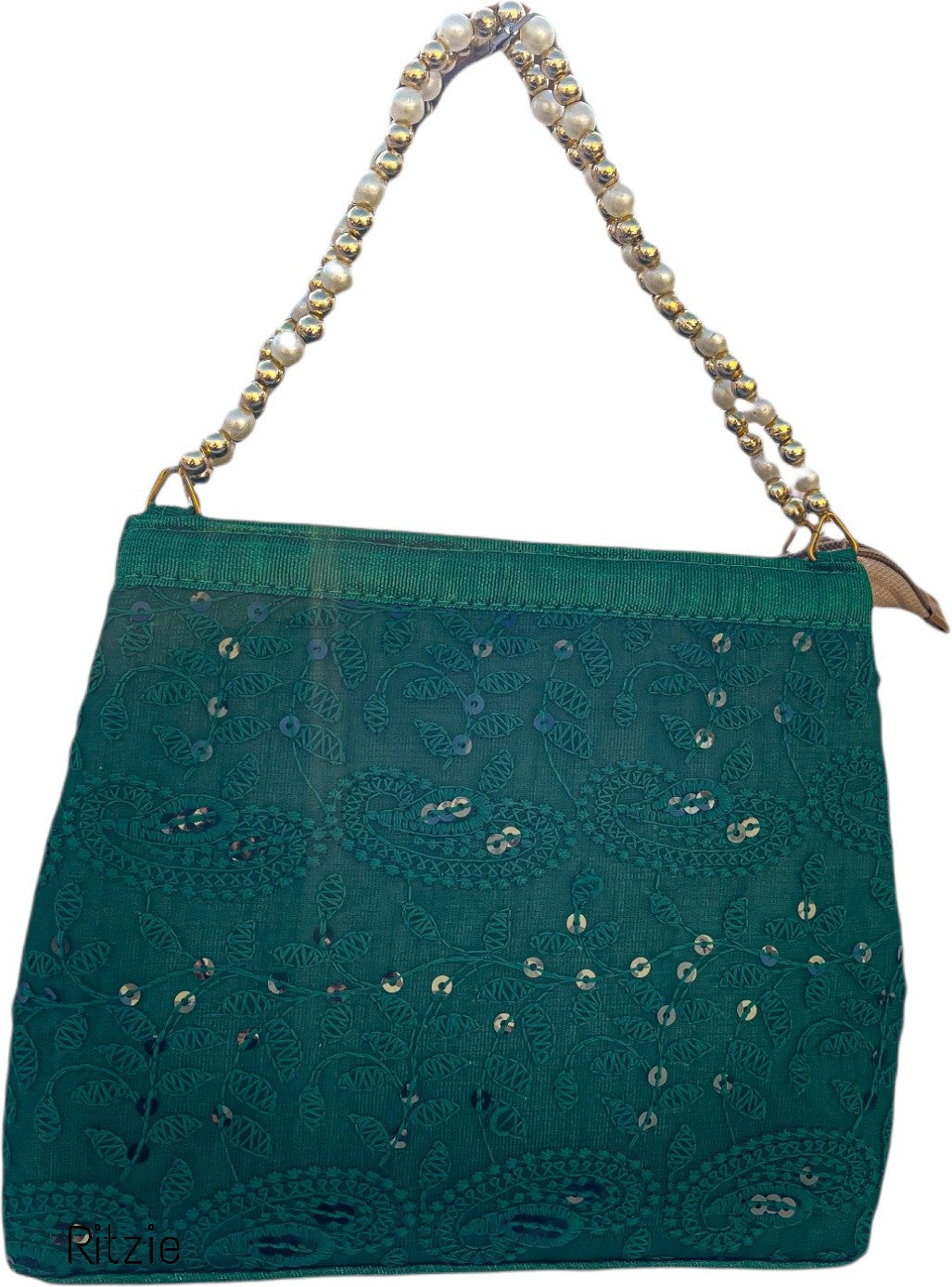Women's Chickenkari Embroidered Moti Design Handbag    - Ritzie