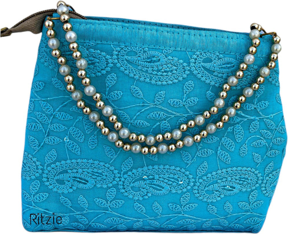 Raw-Silk Designer Potli Bag for women Golden Embroidery and Cheed Moti  Handle | eBay