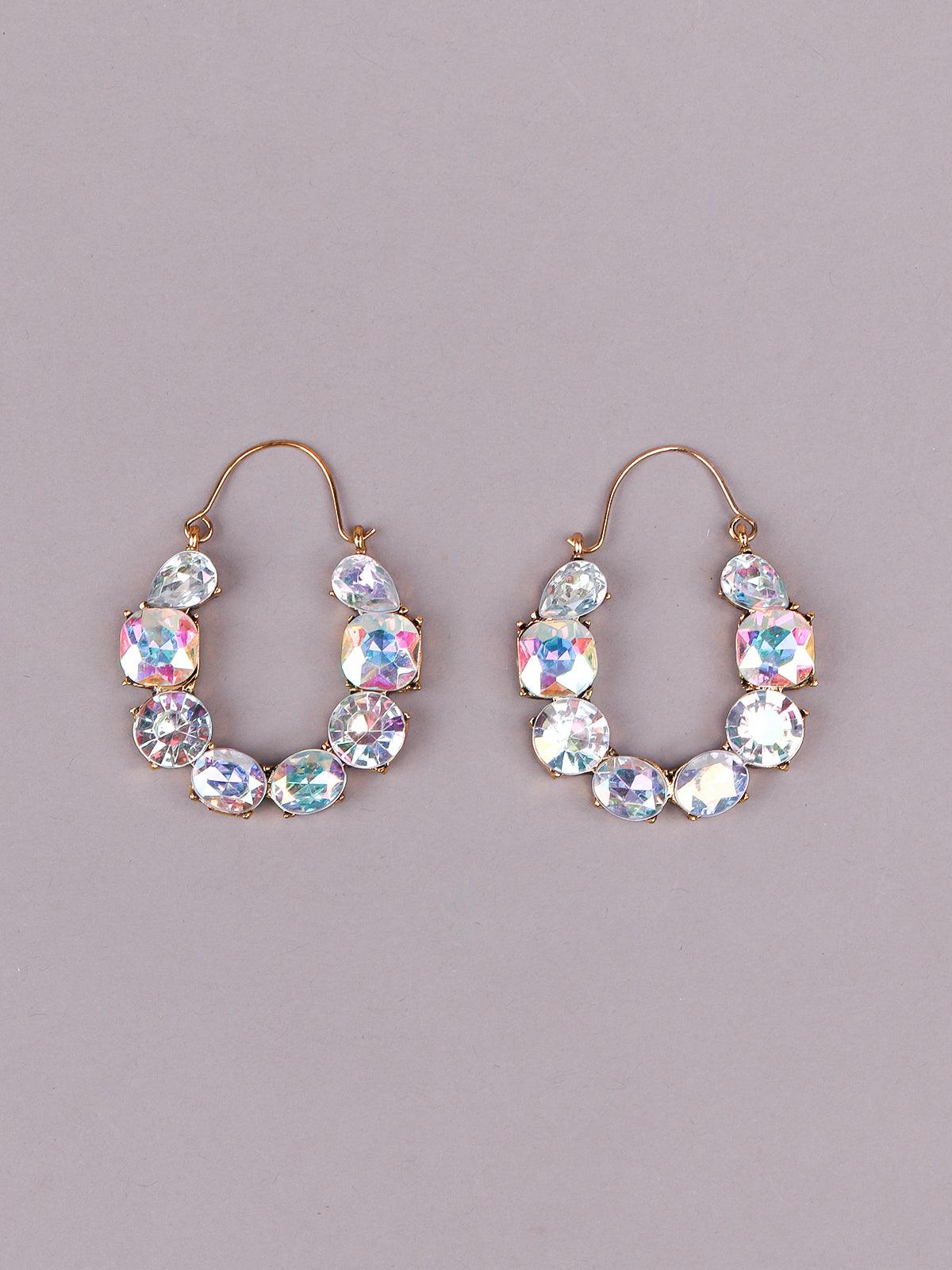 Women's Chrome Effect Clear Rhinestones Embellished Rounded Earrings - Odette