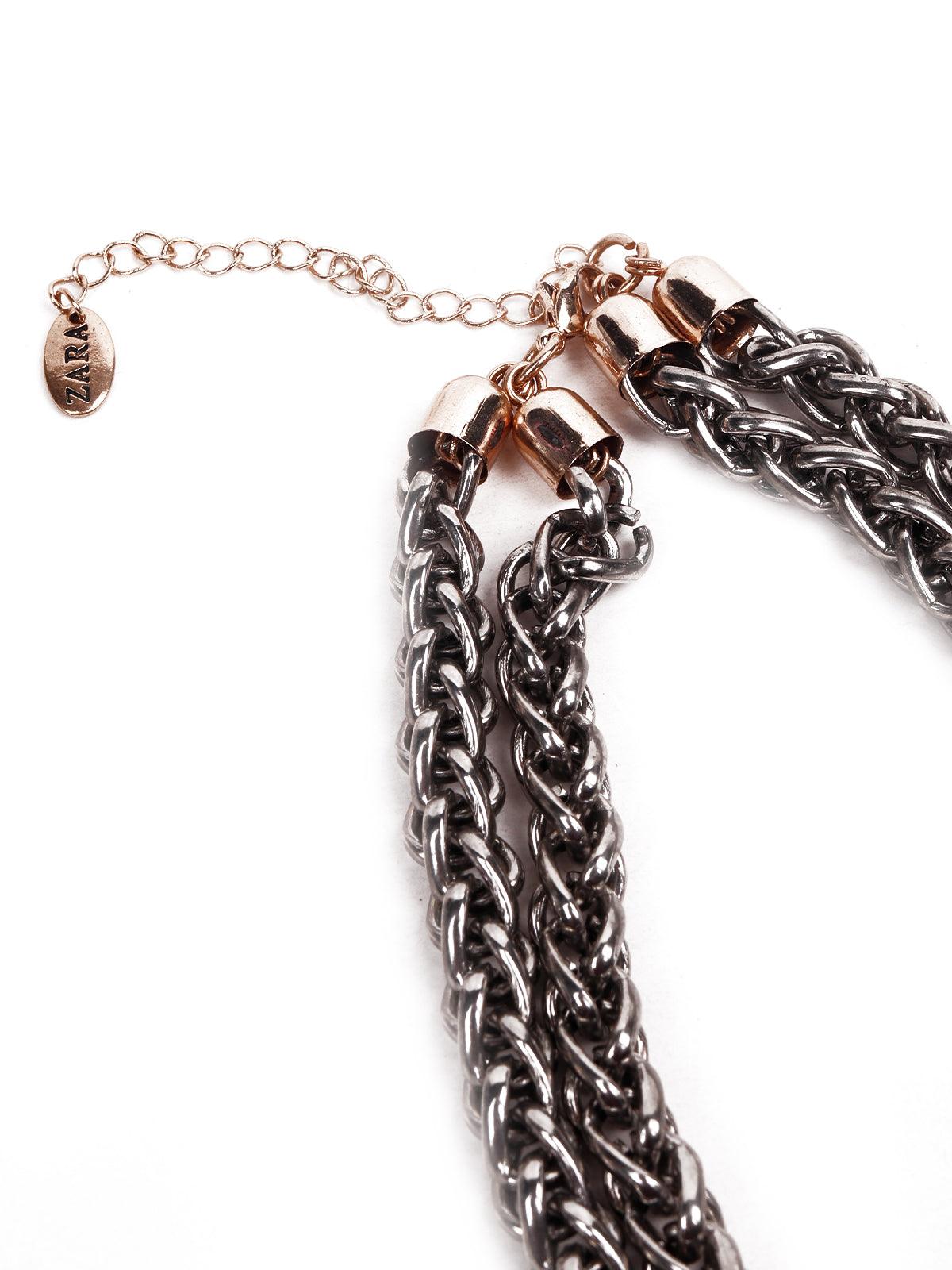 Women's Chunky Black Double Layered Necklace -Black - Odette