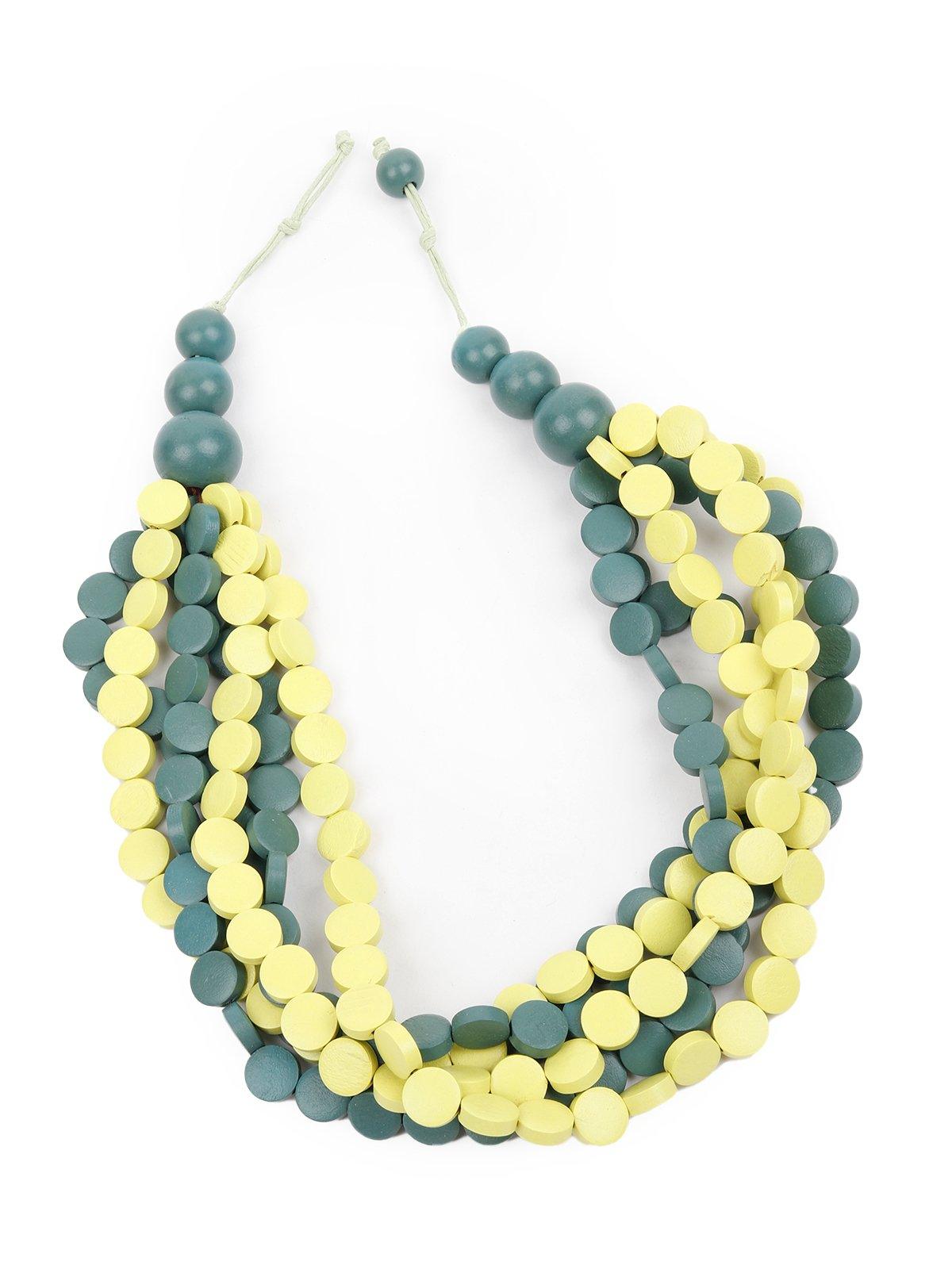 Women's Chunky Green And Yellow Multi-String Necklace - Odette