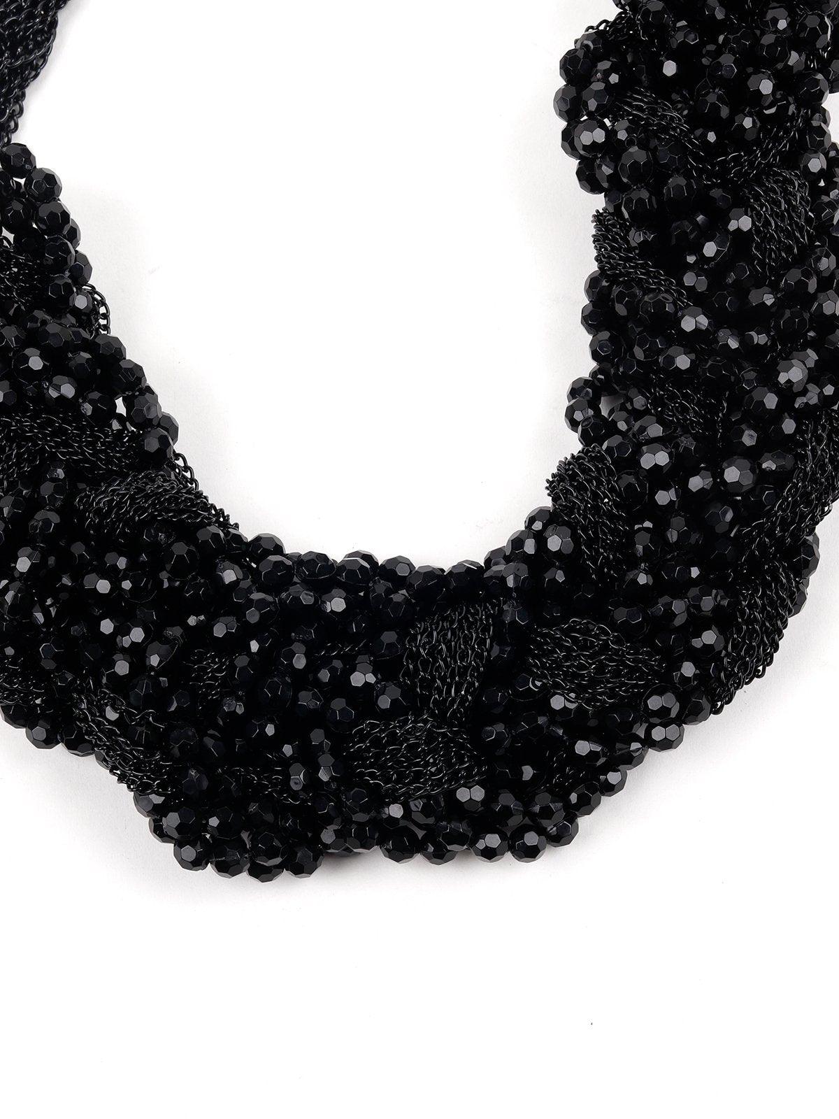 Women's Chunky Jet Black Beaded Necklace - Odette