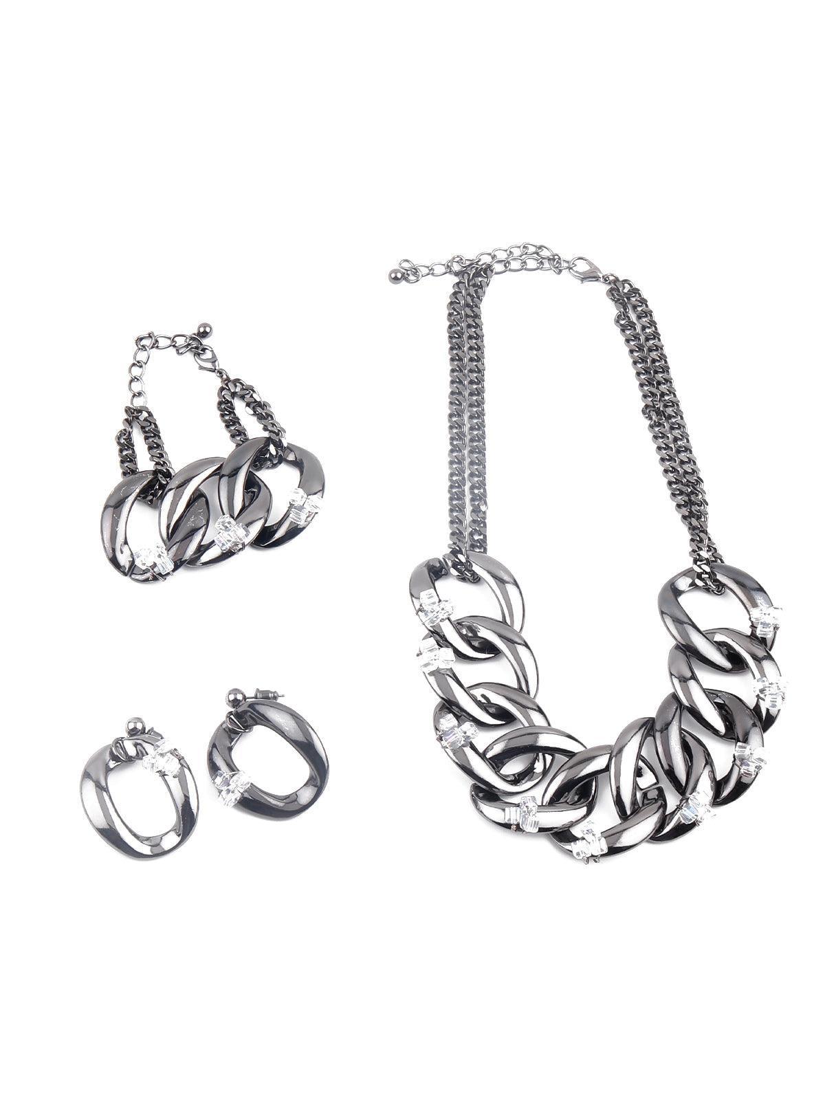 Women's Chunky Silver Tone Chain Necklace Set For Women - Odette