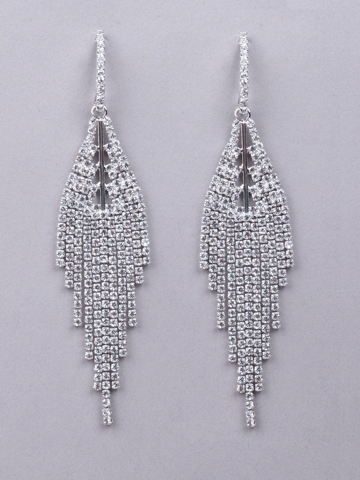 Women's Classic Crystal Drop Earrings-Silver - Odette