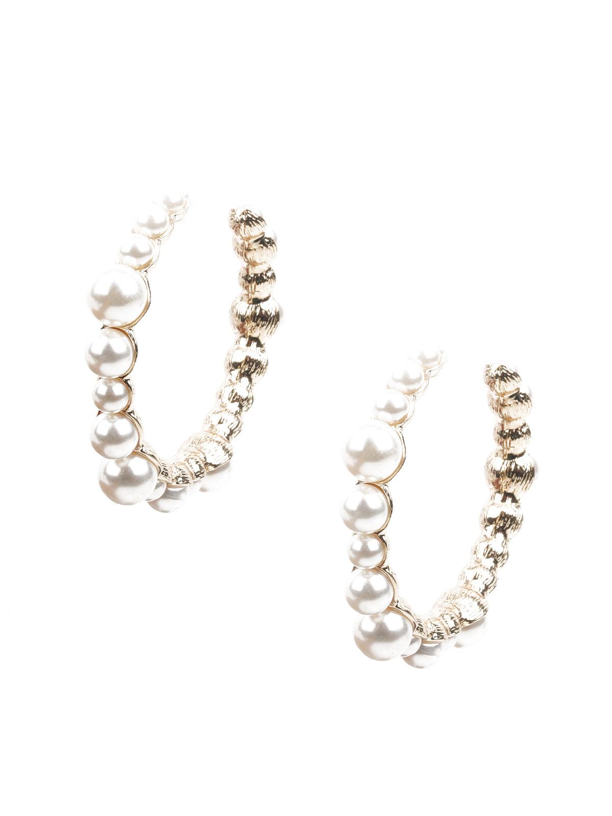 Women's Classic White And Gold Hoop Earrings - Odette