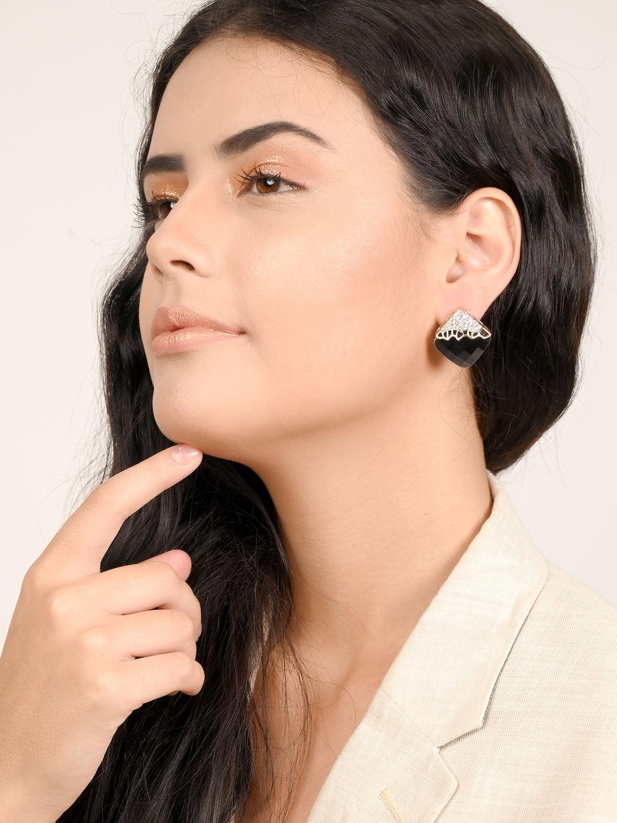 Women's Classy Aubergine Square Crystal Stud Earrings - Odette