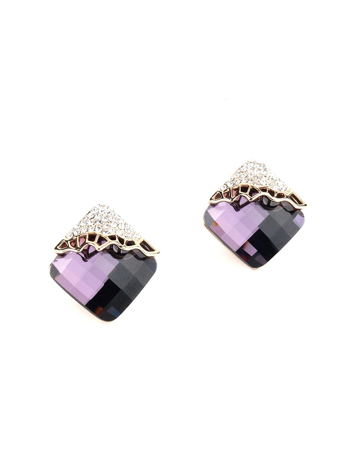 Women's Classy Aubergine Square Crystal Stud Earrings - Odette