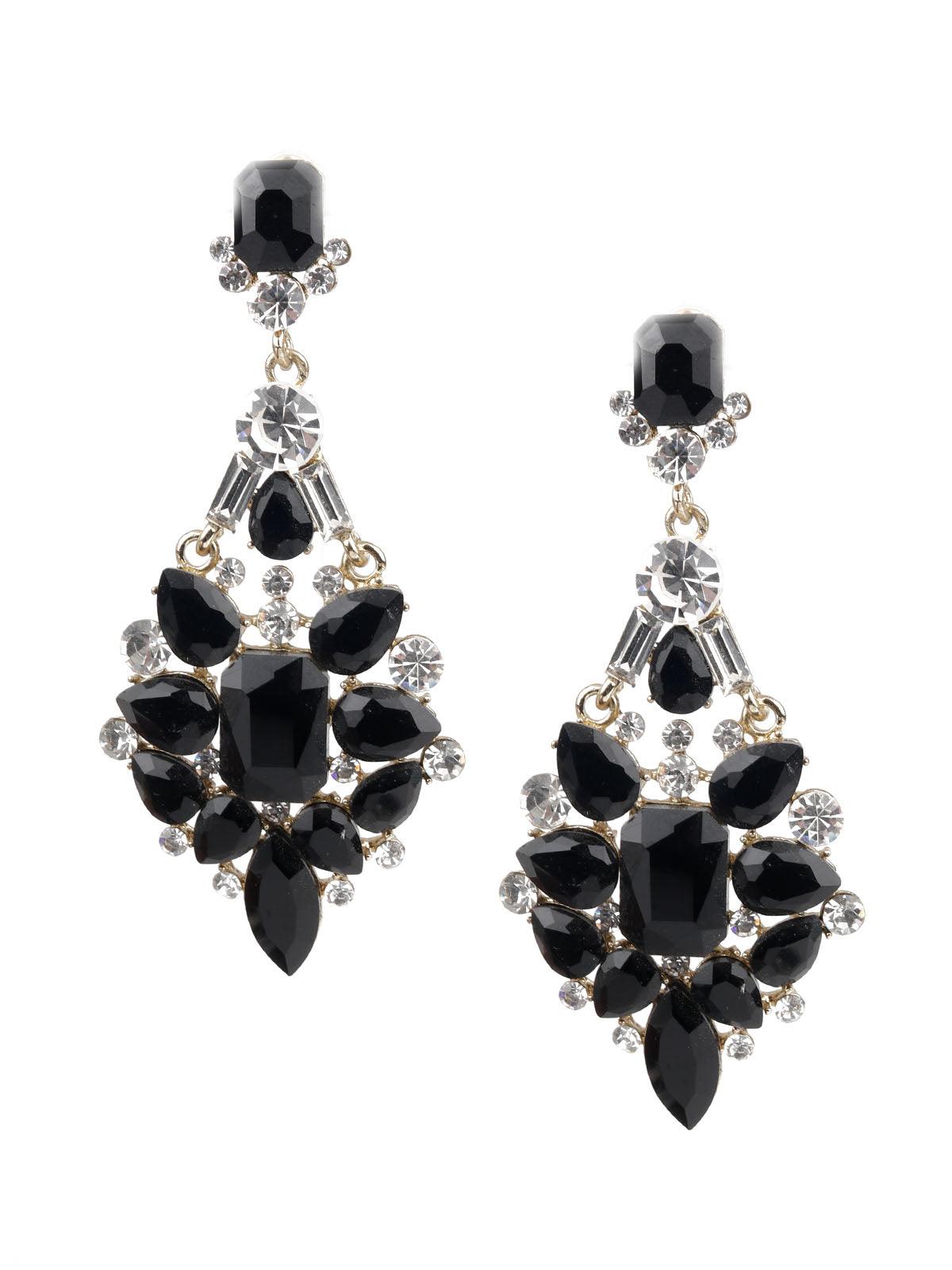 Women's Classy Black Faux Stone Dangle Earrings - Odette