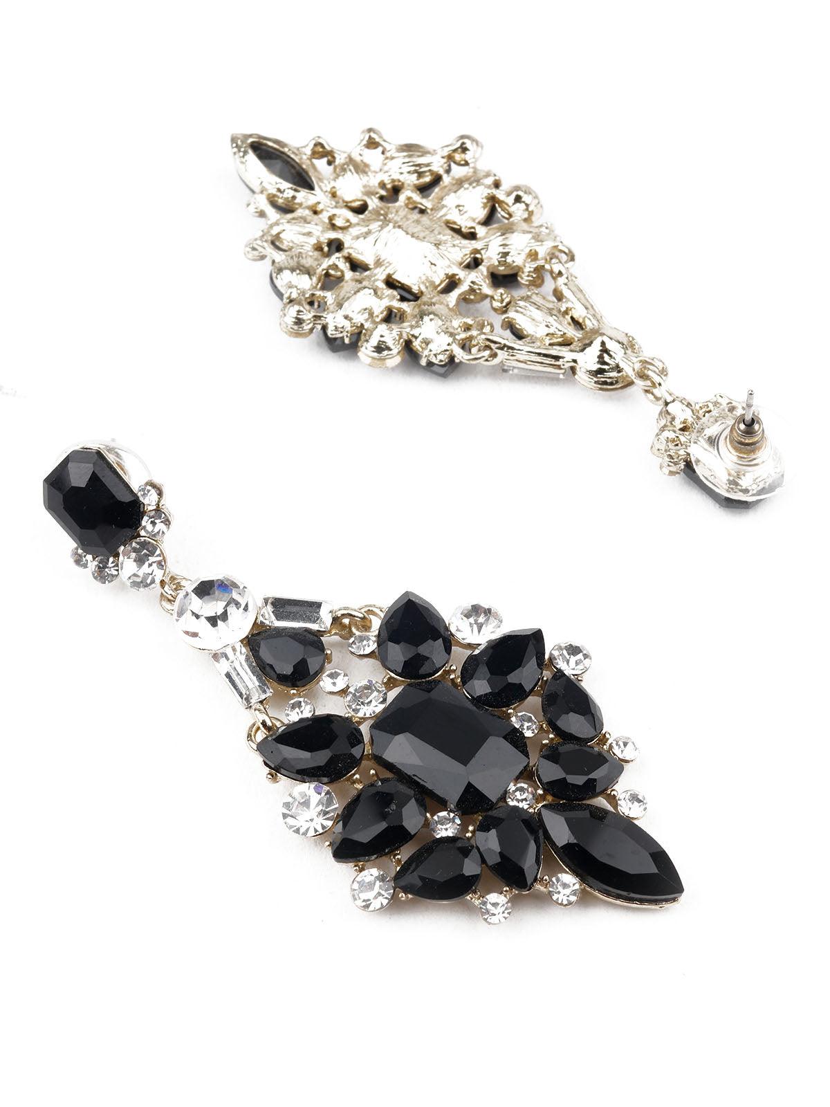 Women's Classy Black Faux Stone Dangle Earrings - Odette