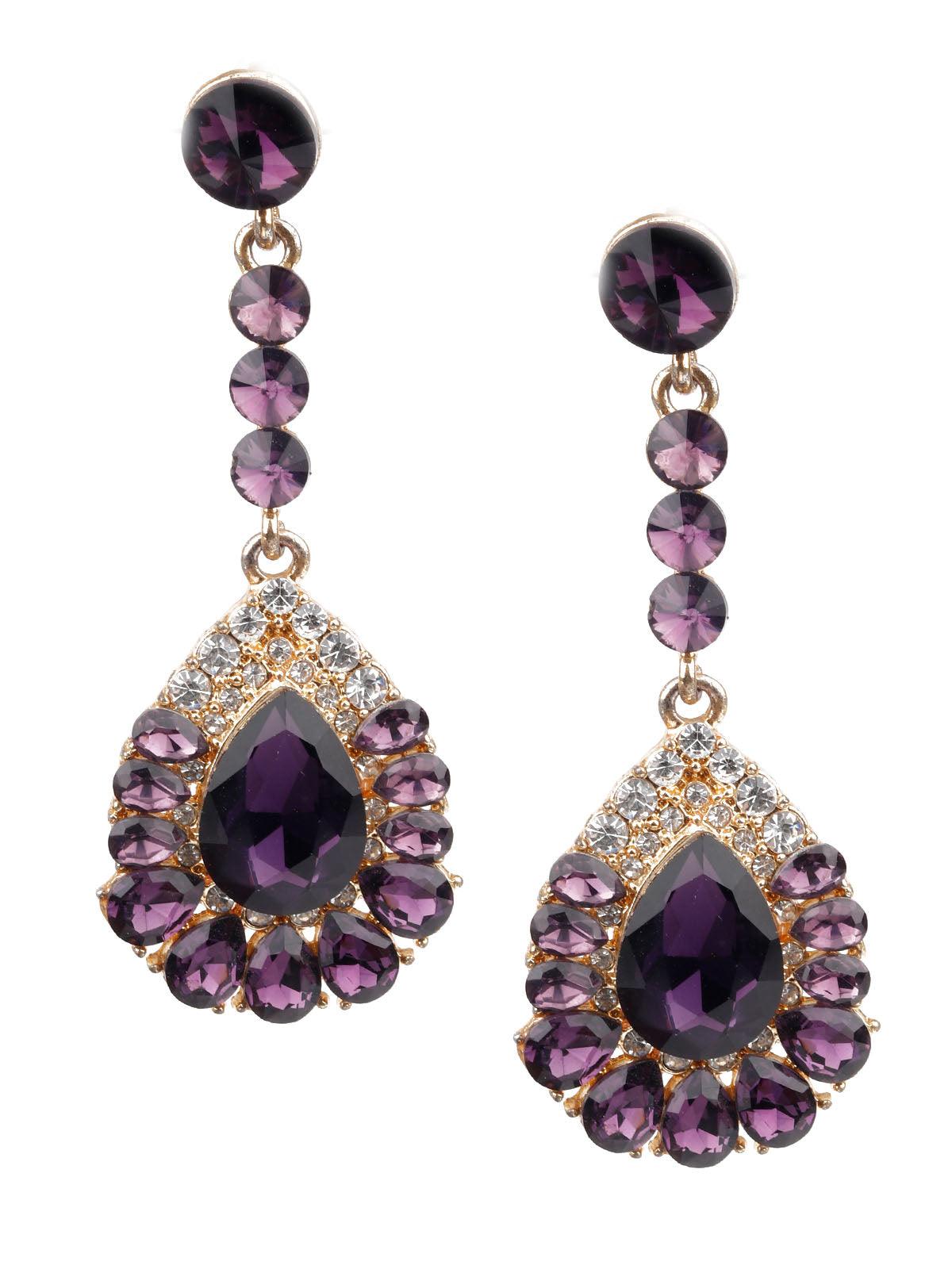 Women's Classy Gold And Purple Teardrop Earrings - Odette