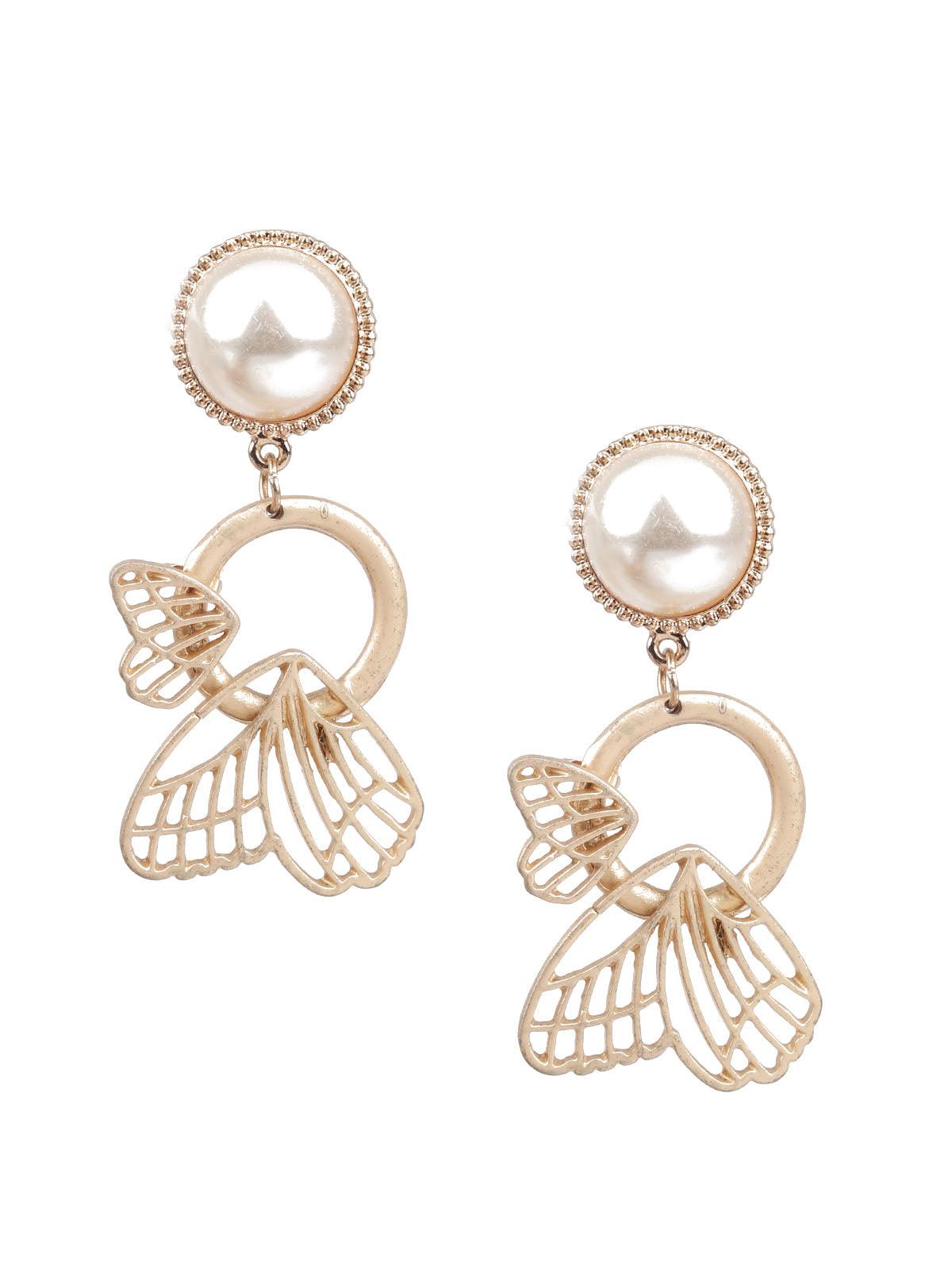 Women's Classy Gold And White Dangle Earrings - Odette