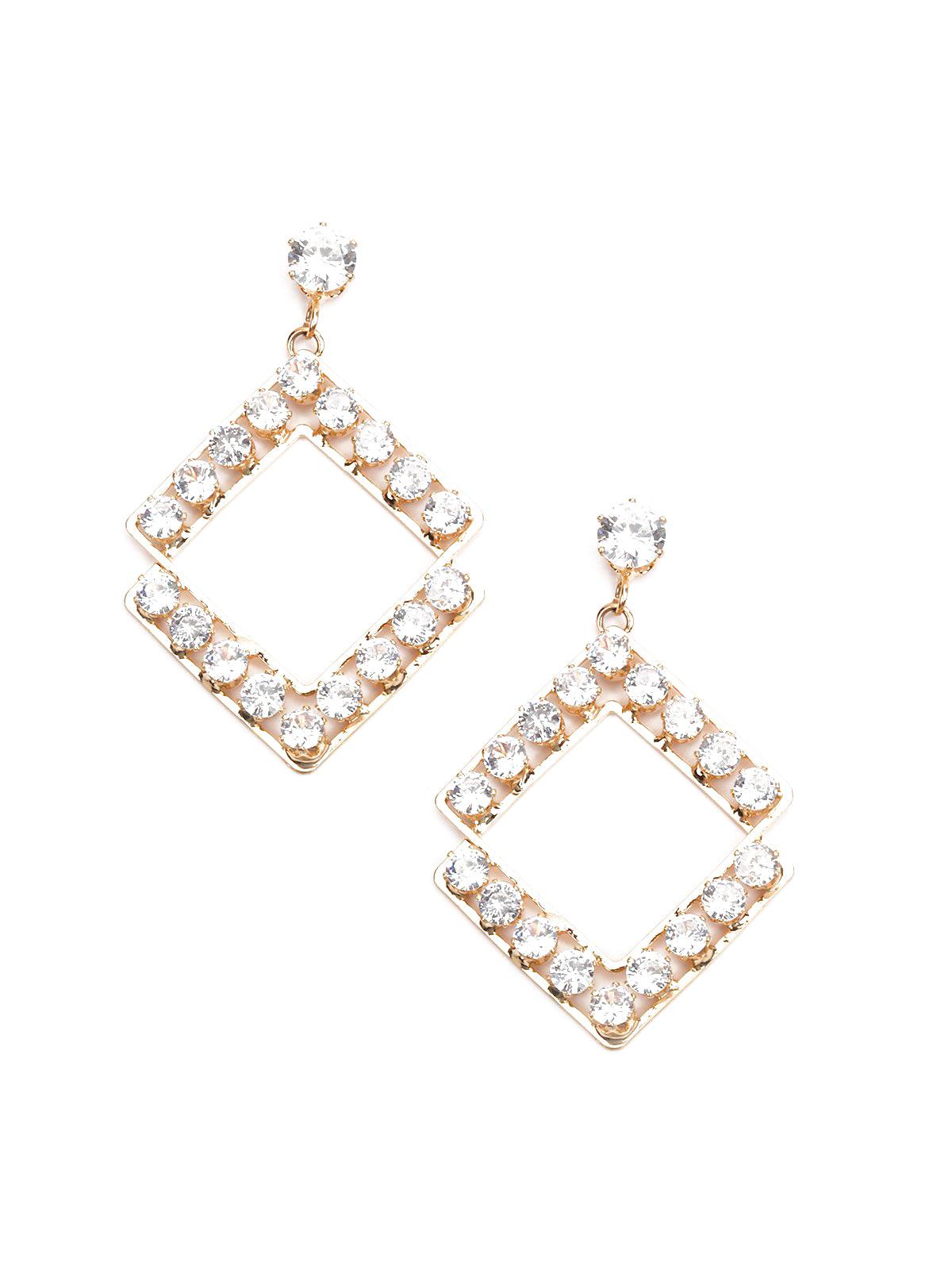Women's Classy Square Earring With Stones - Odette