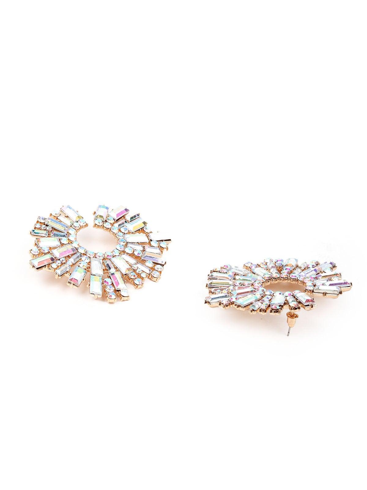 Women's Clear Rounded Crystal Statement Earrings - Odette