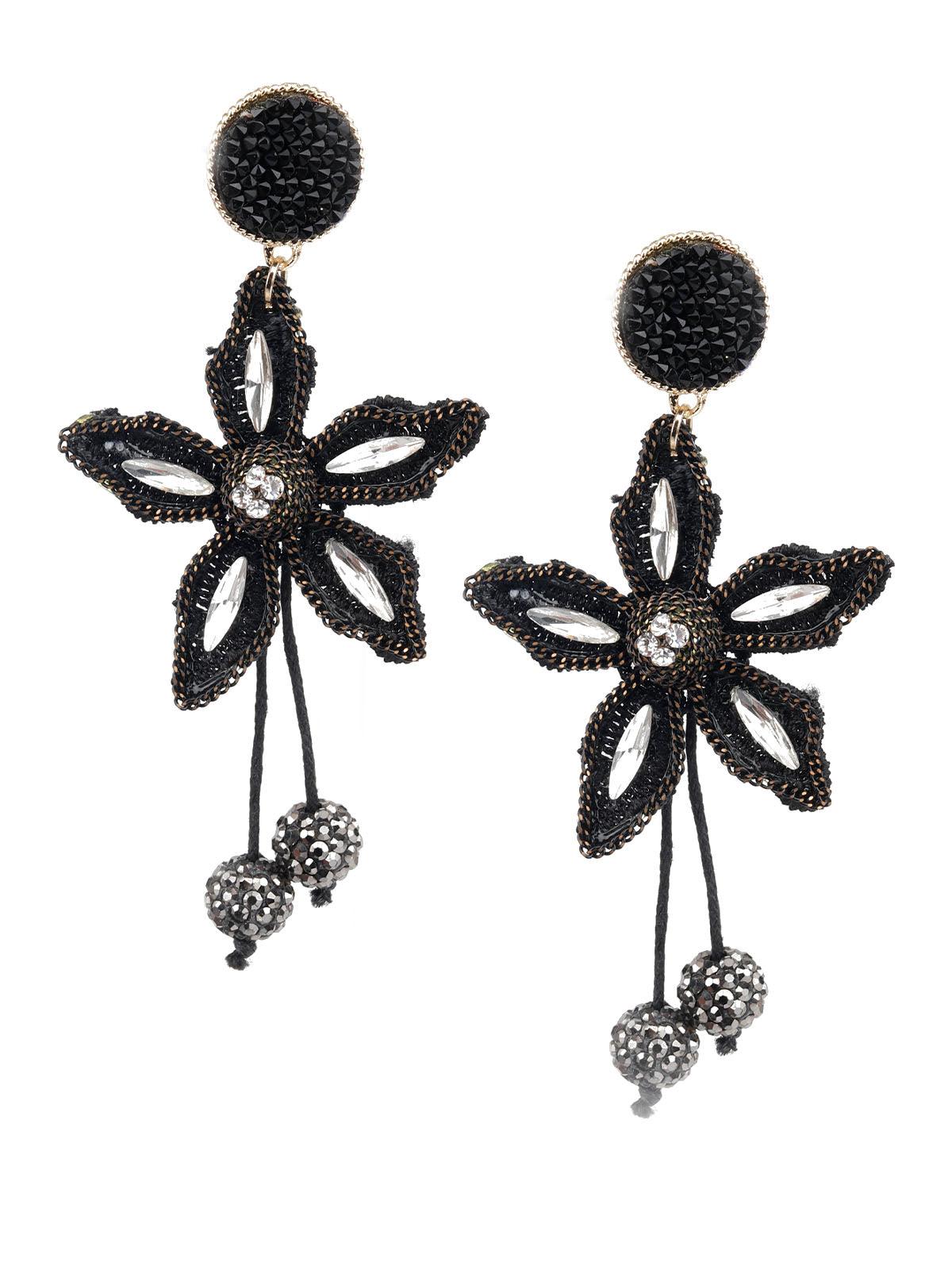 Women's Stylish Black Floral Dangle Earrings - Odette