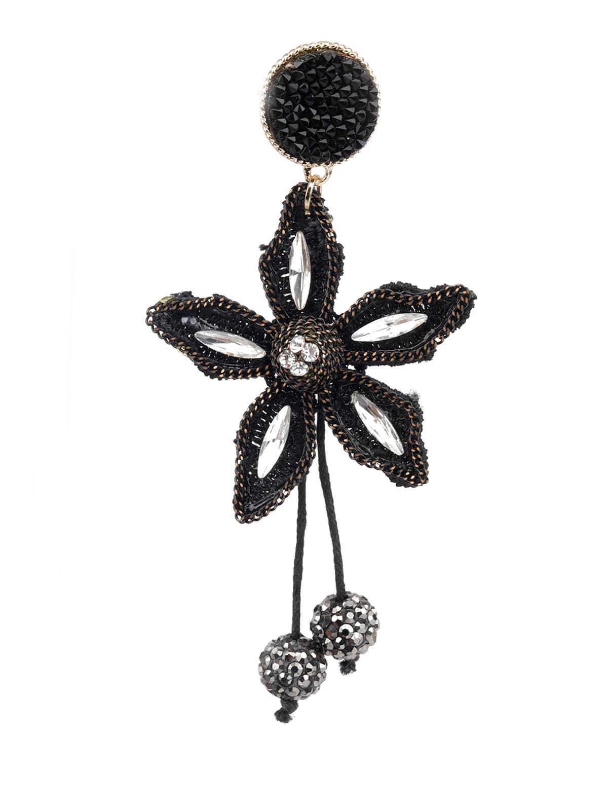 Women's Stylish Black Floral Dangle Earrings - Odette