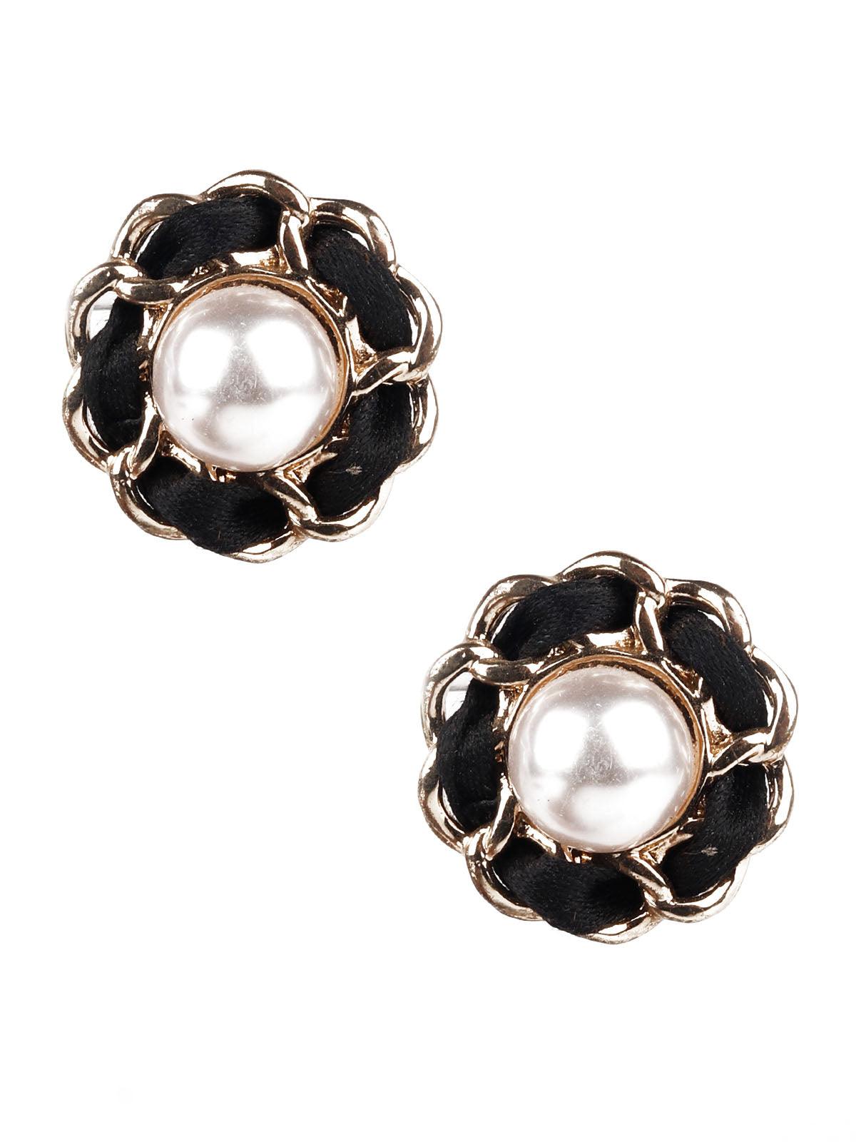 Women's Trendy Black And Gold Stud Earring - Odette