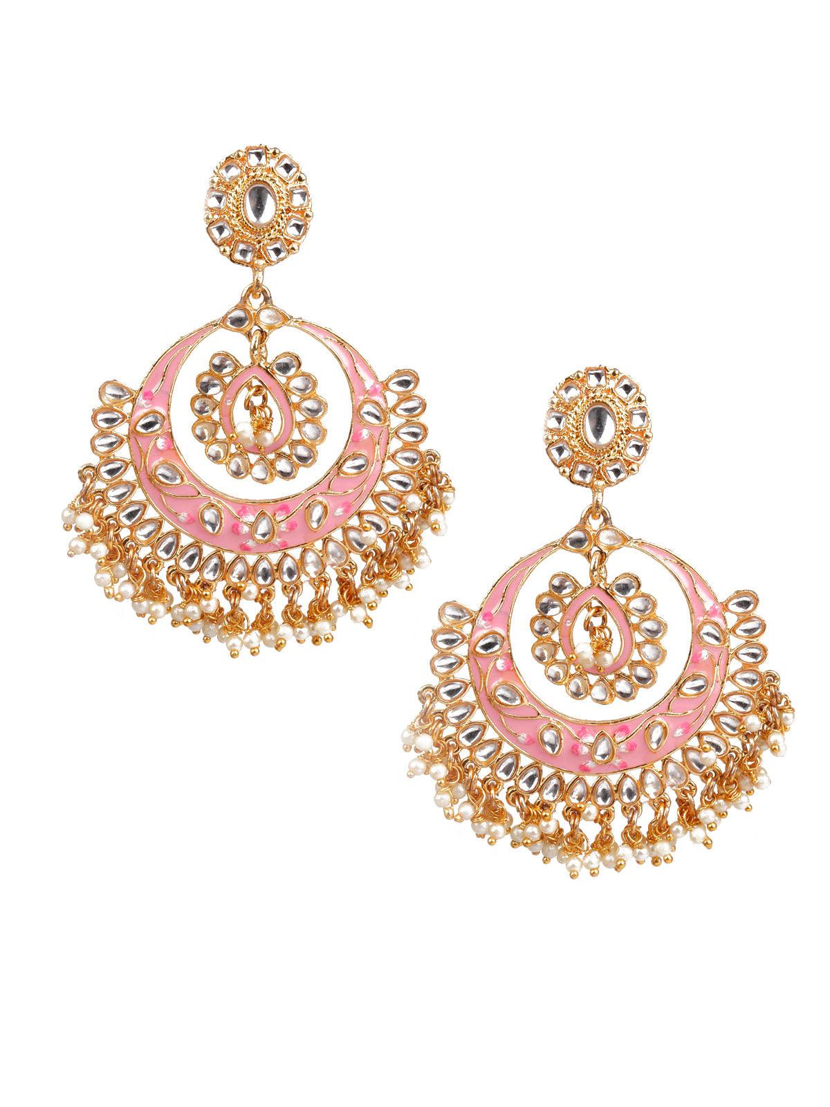 Women's Trendy White And Pink Dangle Earrings - Odette