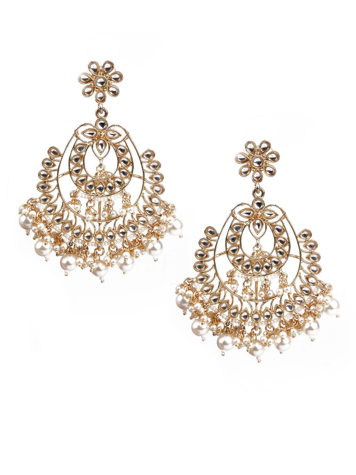Women's Trendy Gold And White Chandbali Earrings - Odette