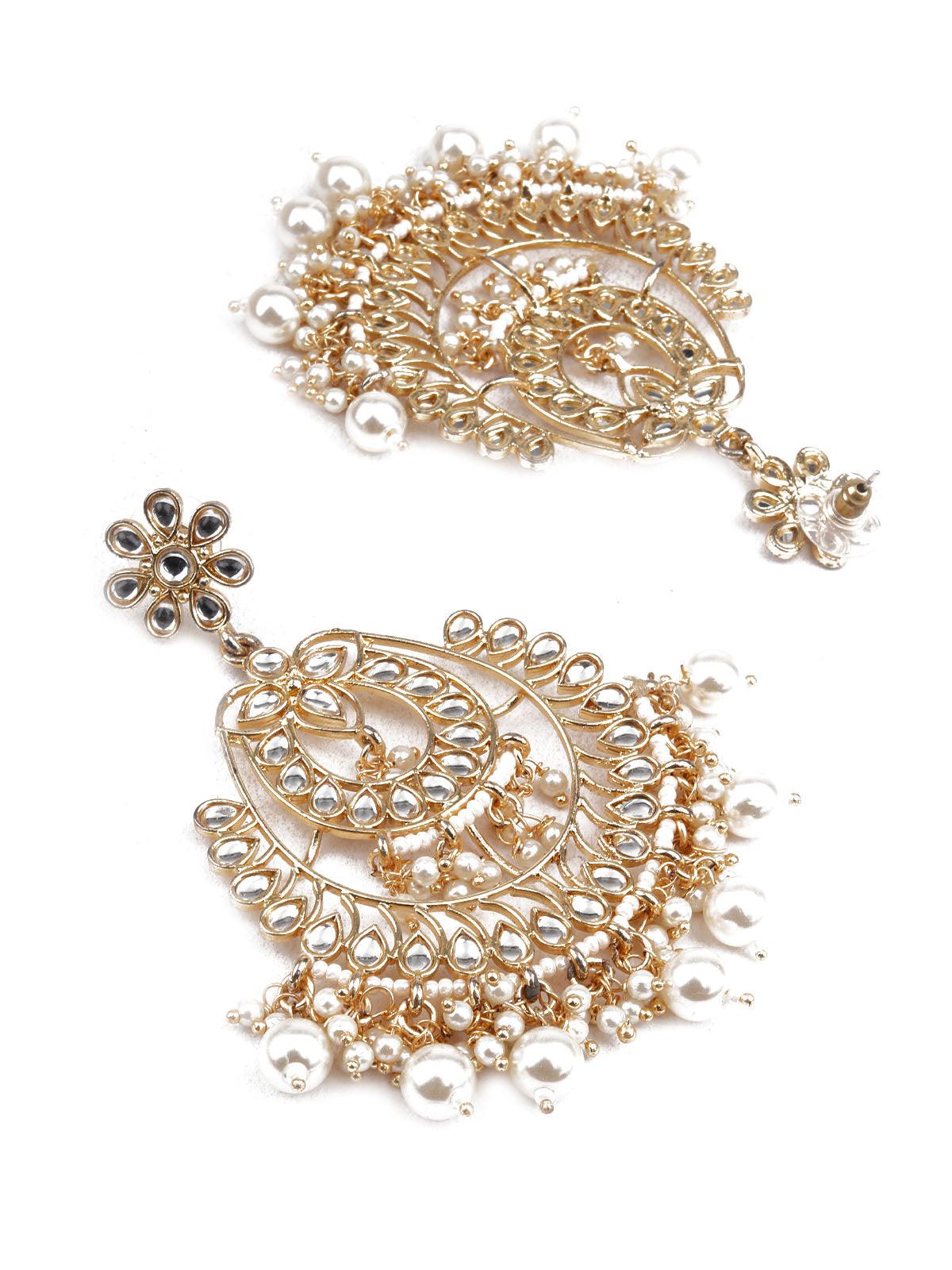Women's Trendy Gold And White Chandbali Earrings - Odette