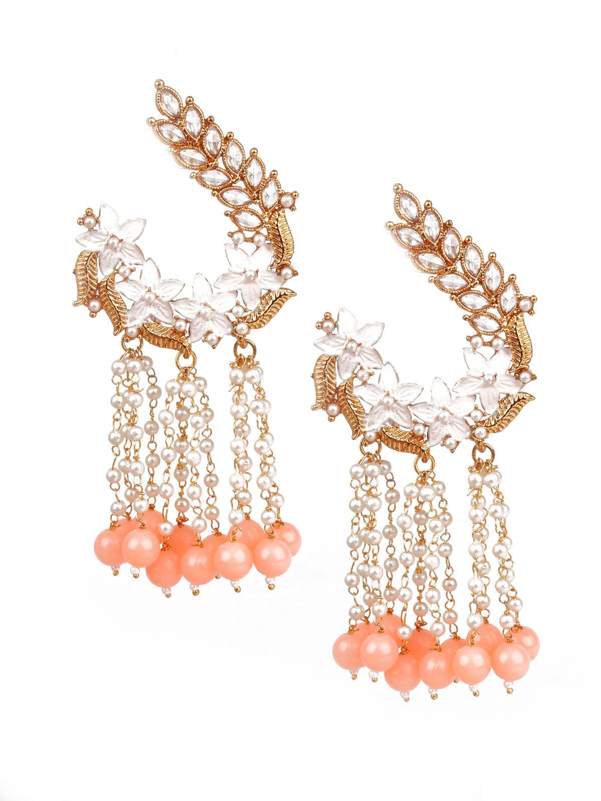 Women's Traditional Peach And Gold Dangle Earrings - Odette