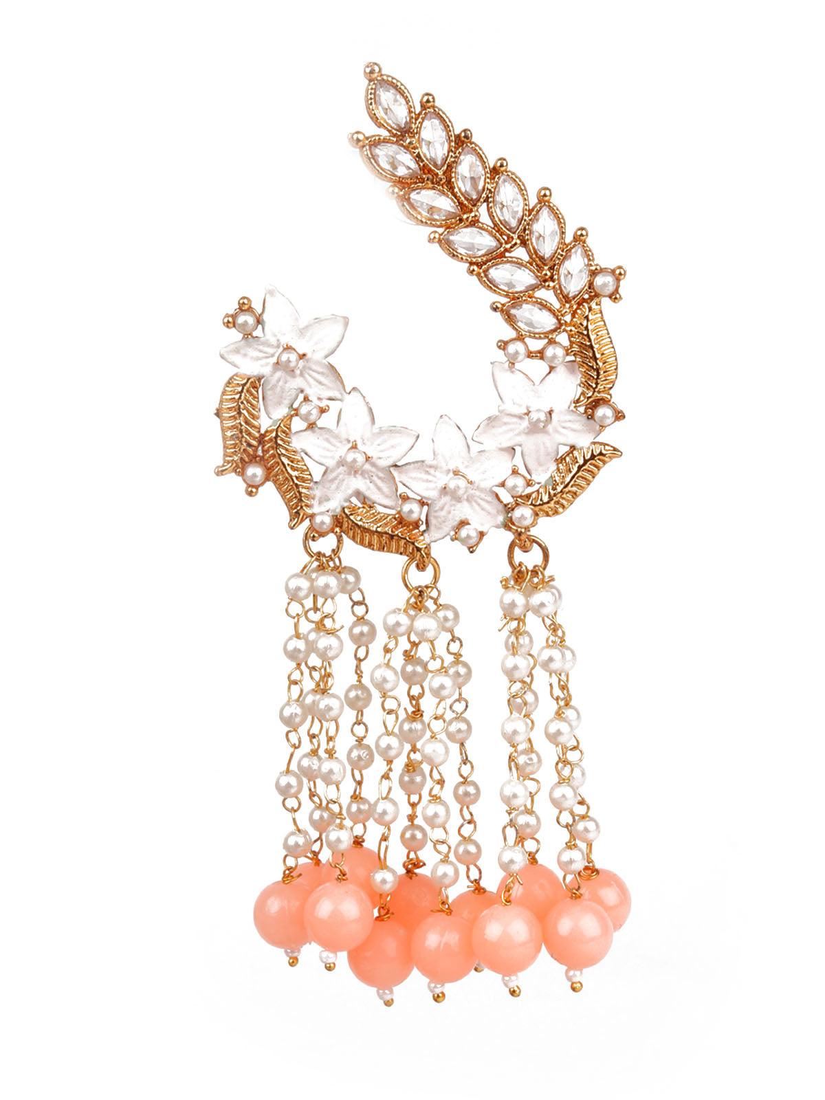 Women's Traditional Peach And Gold Dangle Earrings - Odette