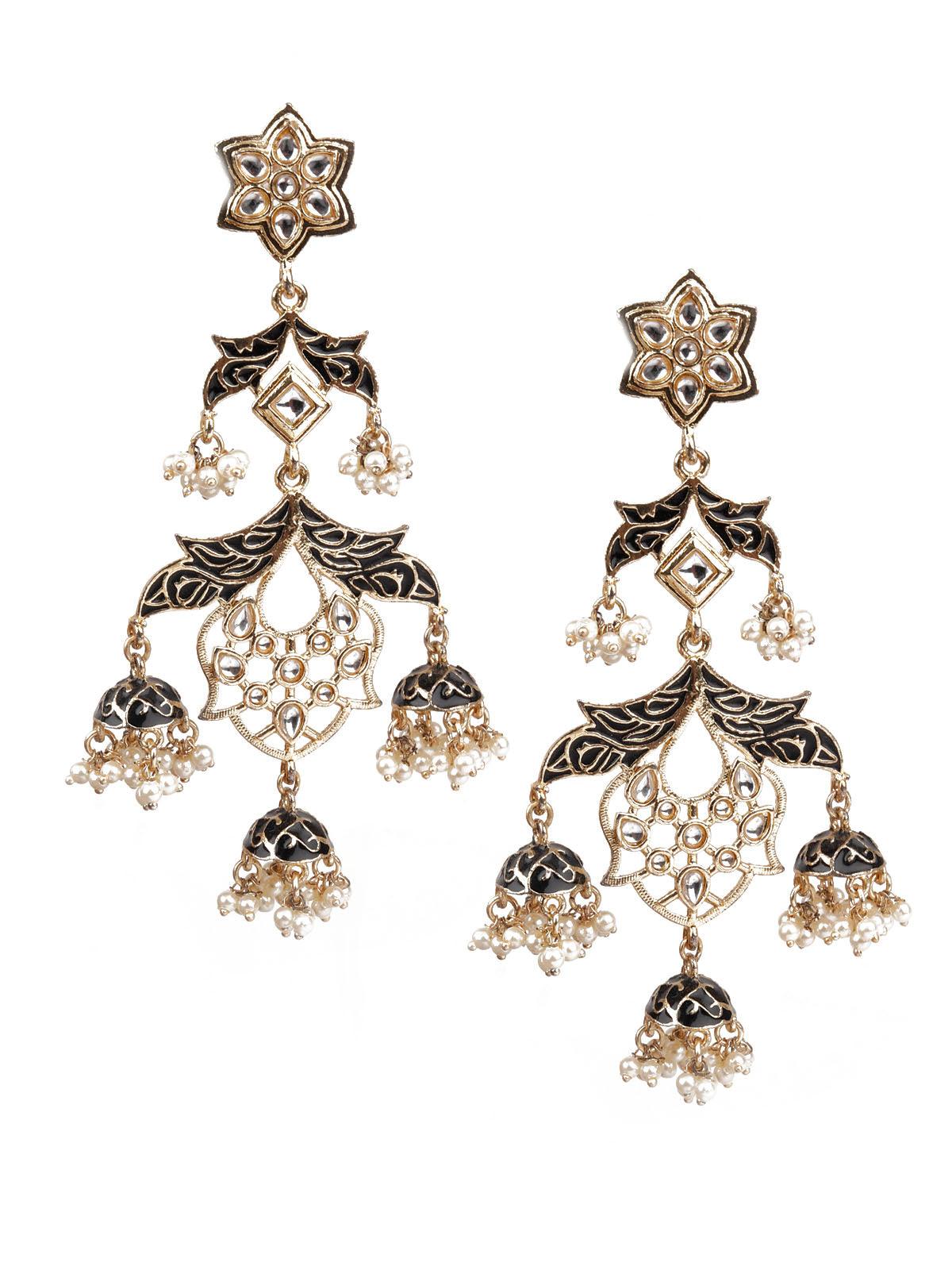 Women's Traditional Gold And Blue Dangler Earrings - Odette