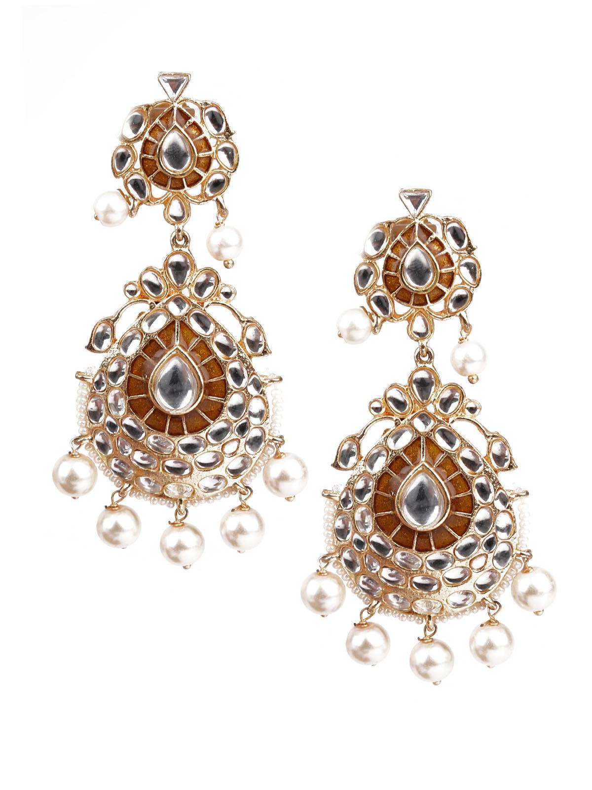 Women's Traditional Gold And White Earrings - Odette